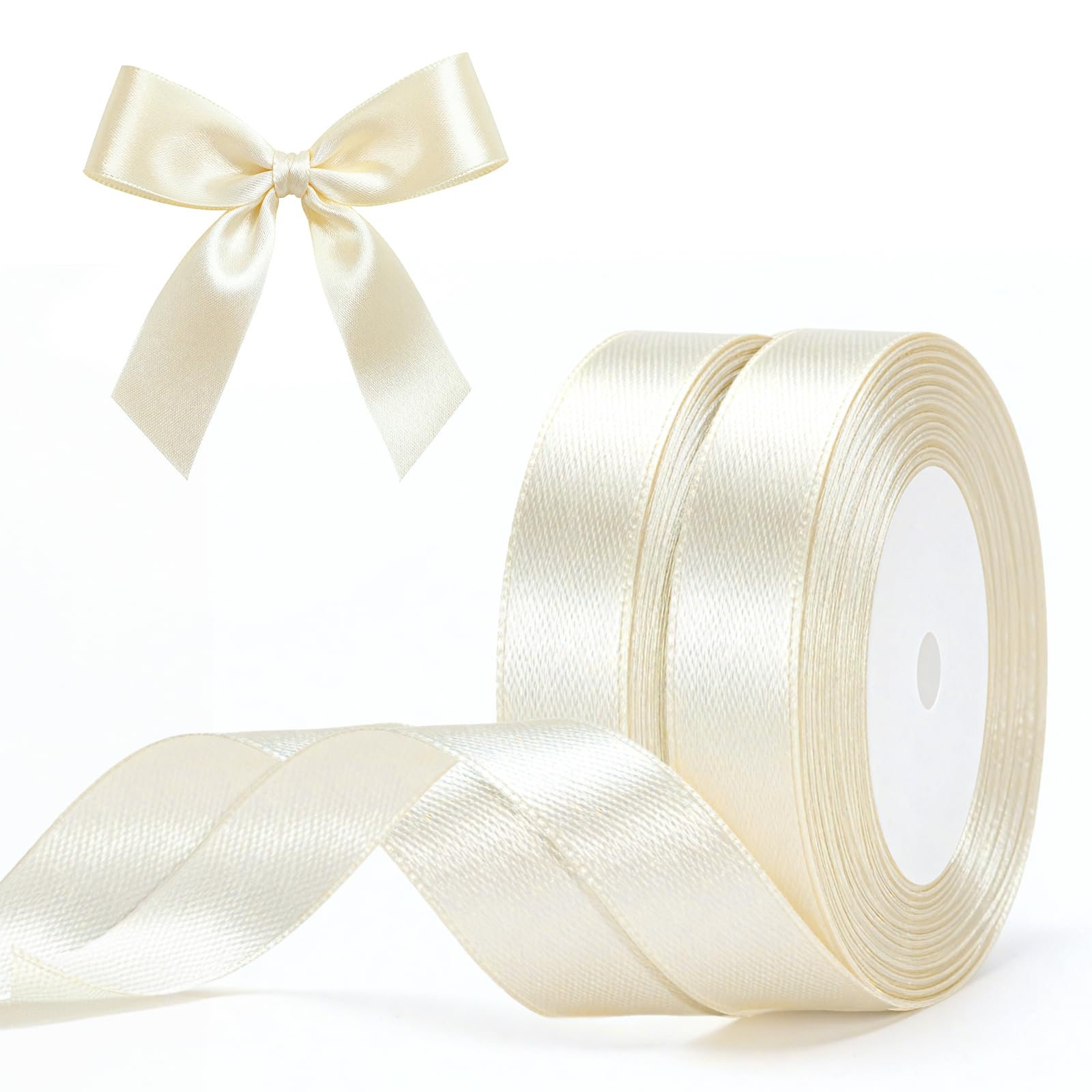 G2PLUS 20mm Ivory Satin Ribbons, 2 Roll x 22m Gift Wrapping Ribbon — image 1