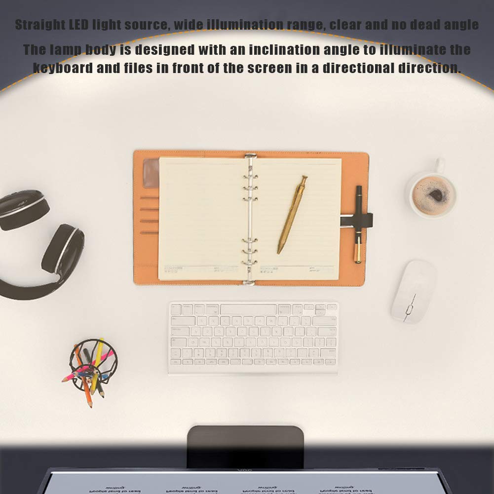 E-Lectura Lámpara LED De Tareas, Alimentación USB Monitor Light Bar, Parpadeo De Ojos-Care Luz Brillo Y 3 Ajuste De Temperatura De Color, para Los Niños, Staffs Oficina Y Estudiantes,Negro