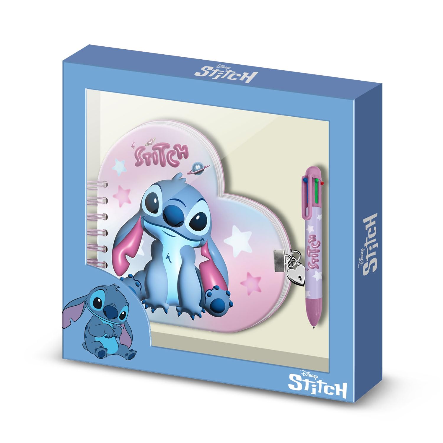 Disney Lilo and Stitch Cosmic-Pack of Heart Diary + 6-Coloured Pen, Pink