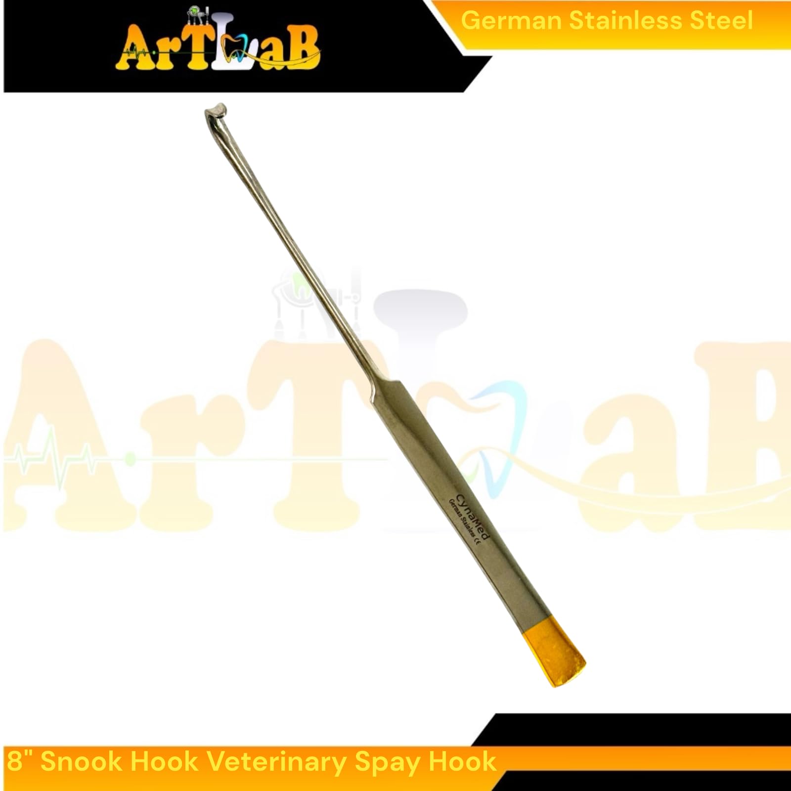 8in Snook Hook with Smooth Flat Handle | Cat and Dog Spaying Instruments | Lab and Veterinary Instruments | German Stainless Steel (2, Gold Tip Handle)