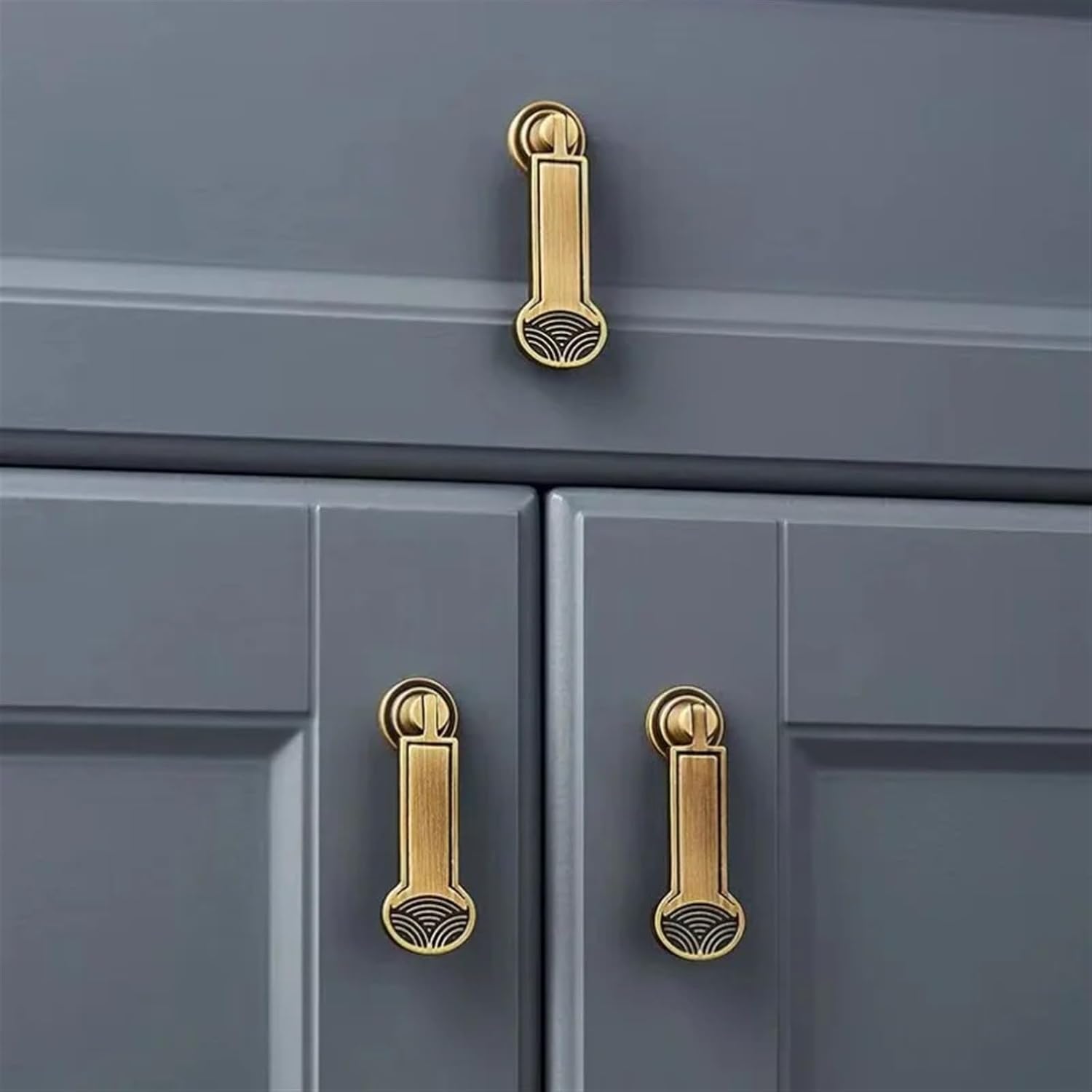 Antique Solid Brass Knobs Retro Handles Chinese Dresser Drawer Pulls Pure Copper Kitchen Cabinet Handles Furniture Hardware 1Pcs (Color : Antique Brass 8)