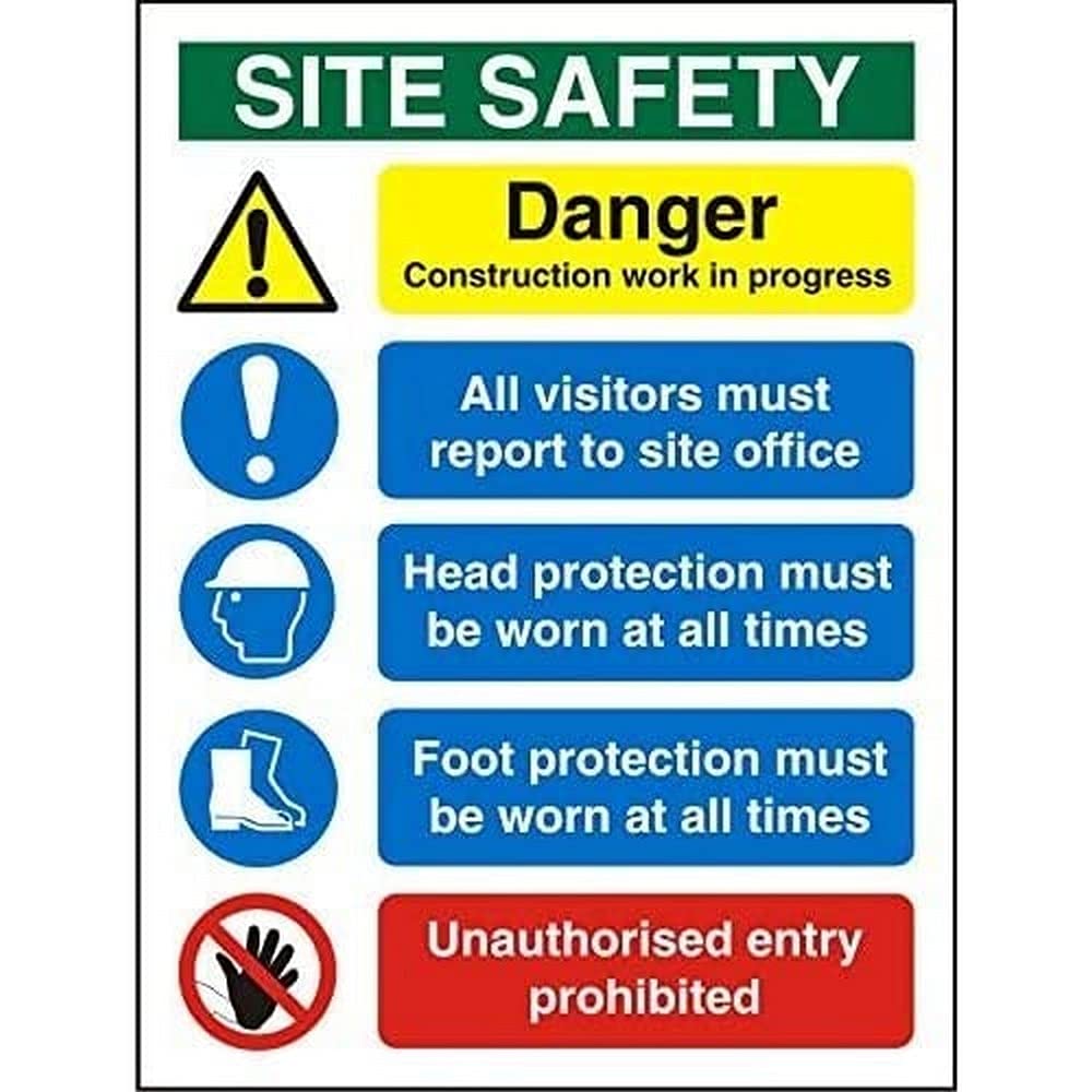 Seco Site Safety, Danger Construction Work in Progress Sign, 450mm x 600mm - 3mm Foam PVC