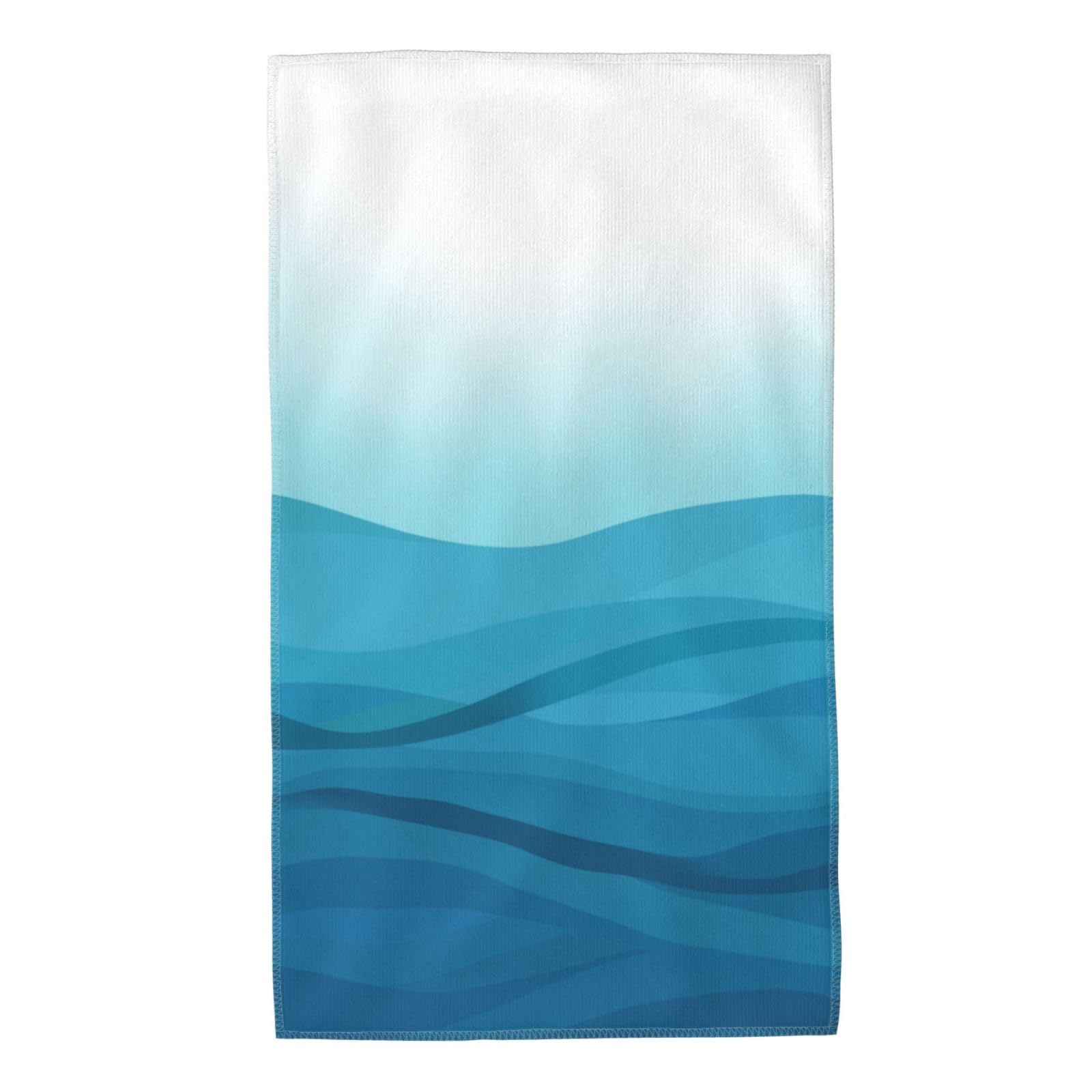 Blue Hand Abstract Towels for Bathroom Set of 2 Gradual Color Design Sea Ocean Wave Stried Soft Dish Kitchen Towels Modern Decorative Bathroom Towels for Bath Gym Face Hair Hotel Spa,16"x27.5"