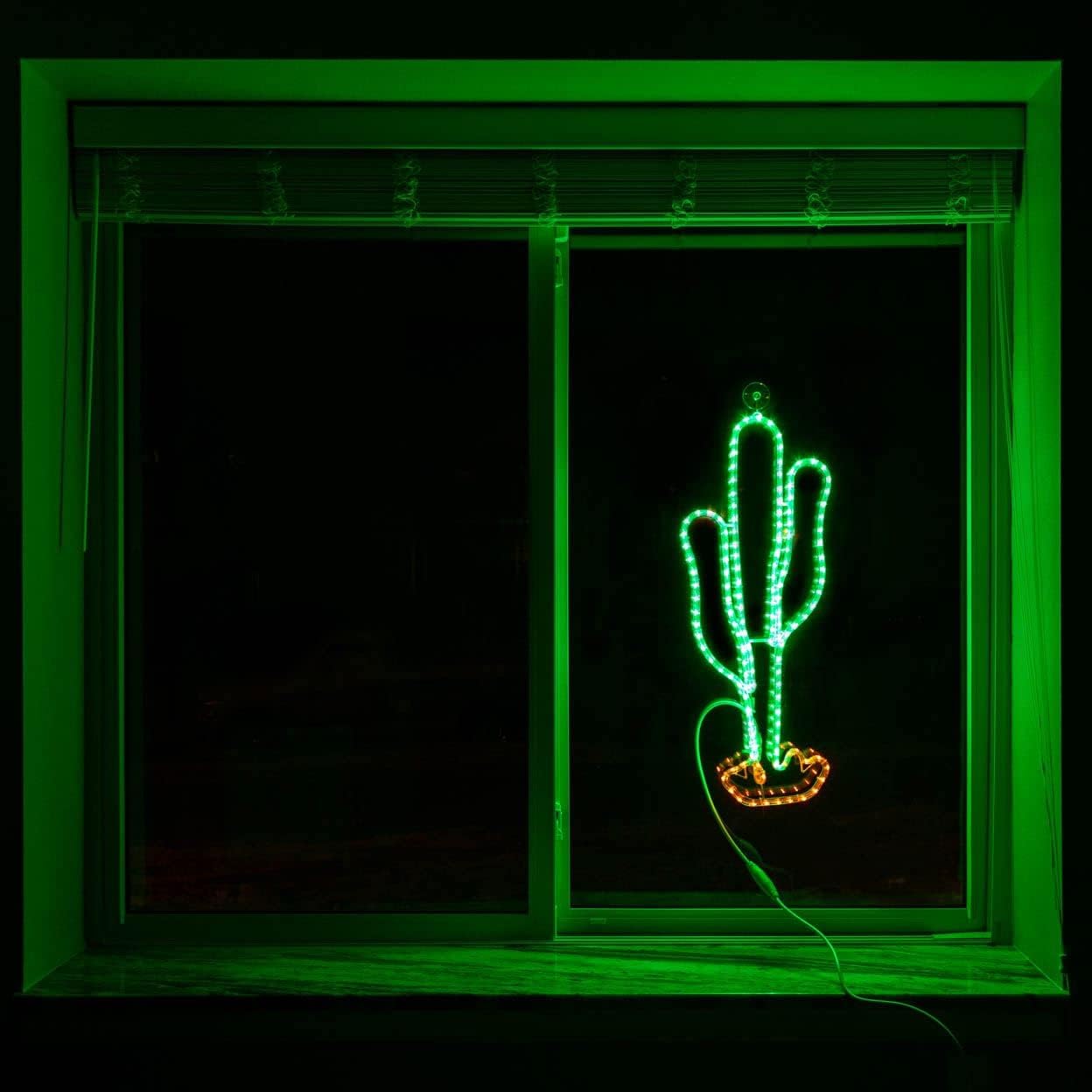 Novelty Lights LED Green and Yellow Cactus Rope Light Motif Sculpture, Southwestern Desert Decorations