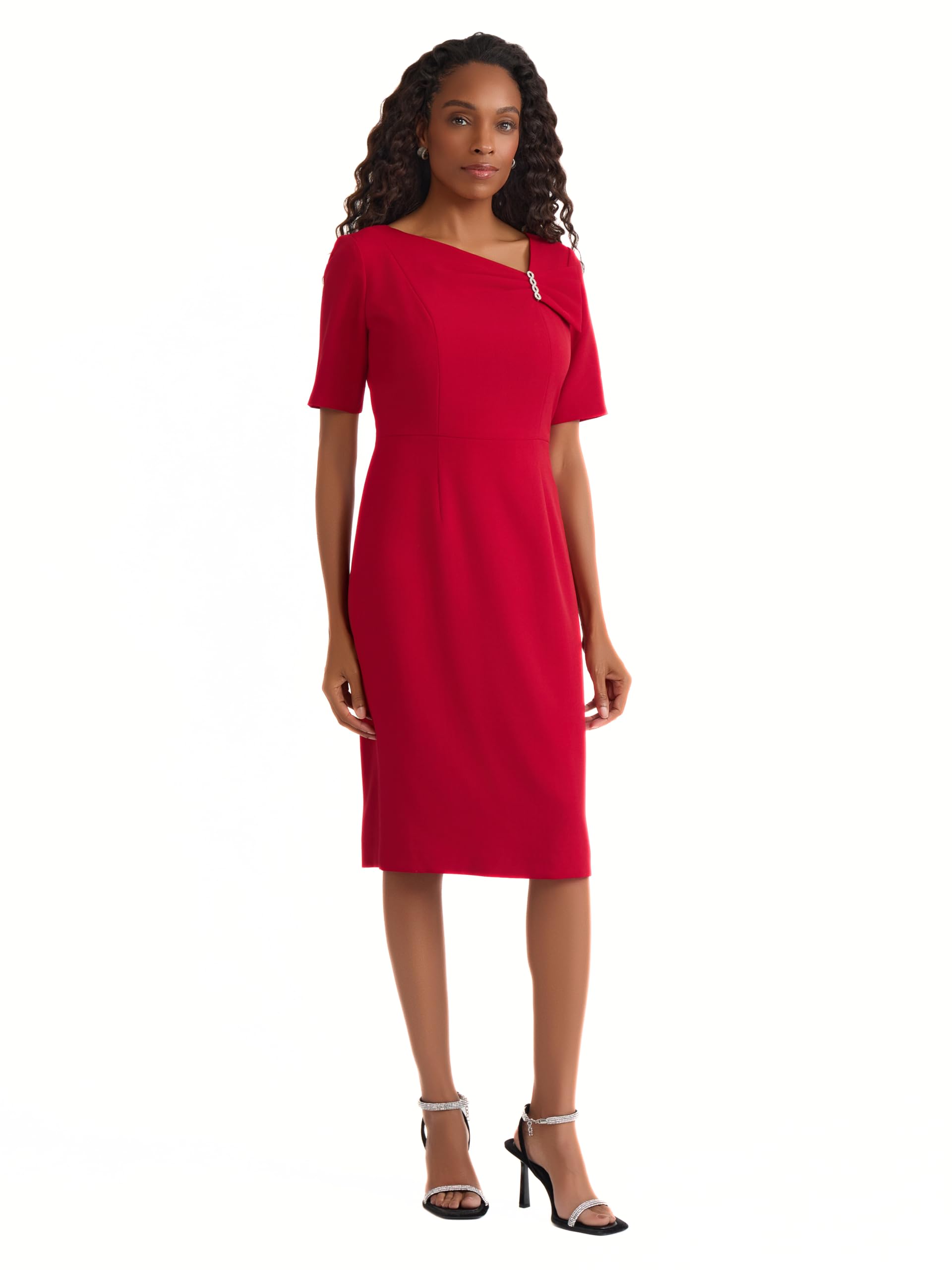 Kasper Womens Elbow Sleeve Embellished Dress