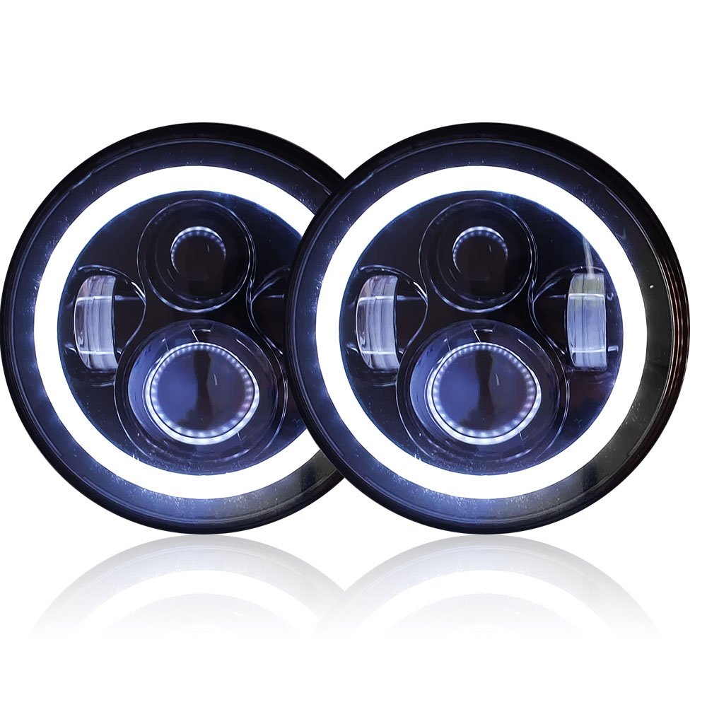 GENSSI 7 Inch Round LED Headlights Halo Angle Eyes Signal Compatible With Jeep Wrangler 1997-2017 JK