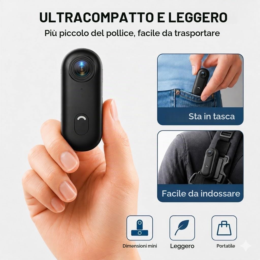 4K Action Cam Mini Bodycam WiFi Sportive Camera 120°, 30FPS POV Registrazione,Macchina Fotografica Subacquea Impermeabile 30m Mini Portatile Videocamera Magnete Clip per Casco da Bici/Moto,Nero