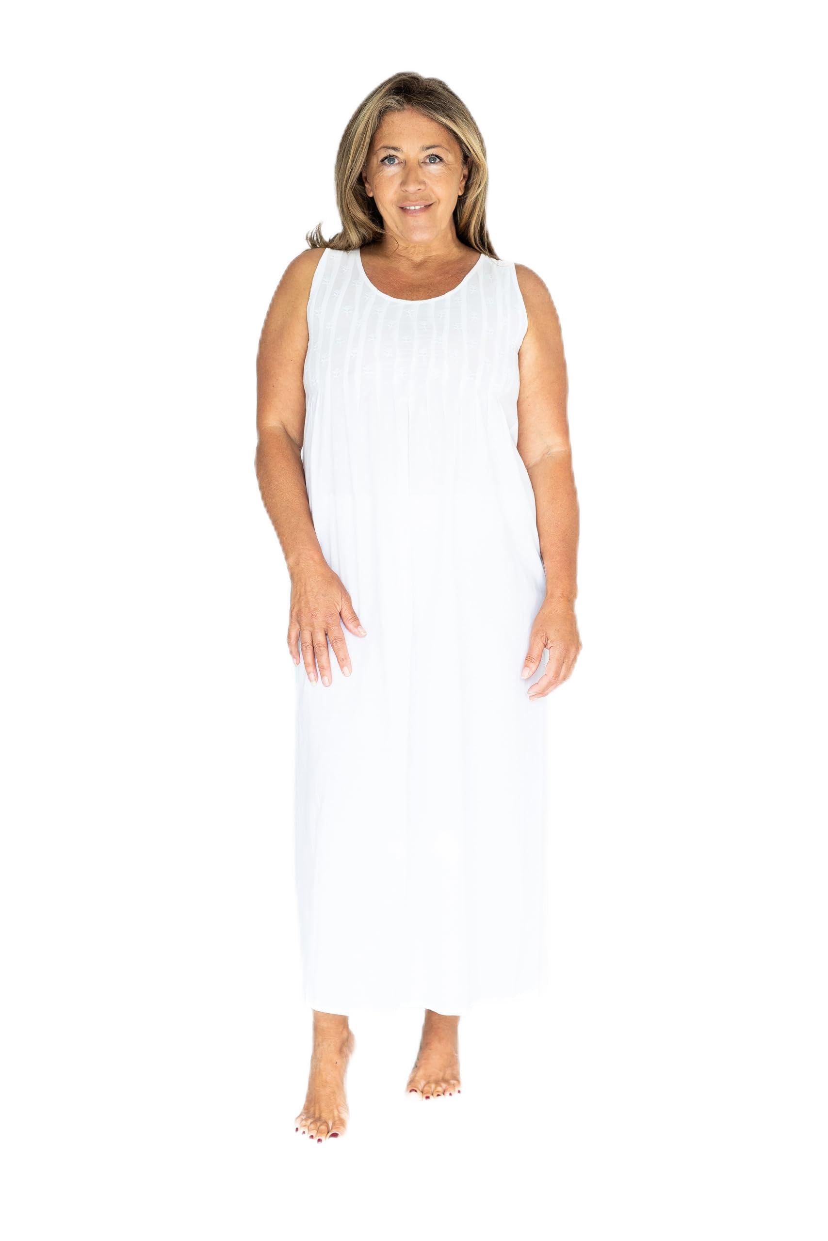 Lunn Antiques Womens White Cotton Sleeveless Nightdress Lizzie (Medium/Large, White)