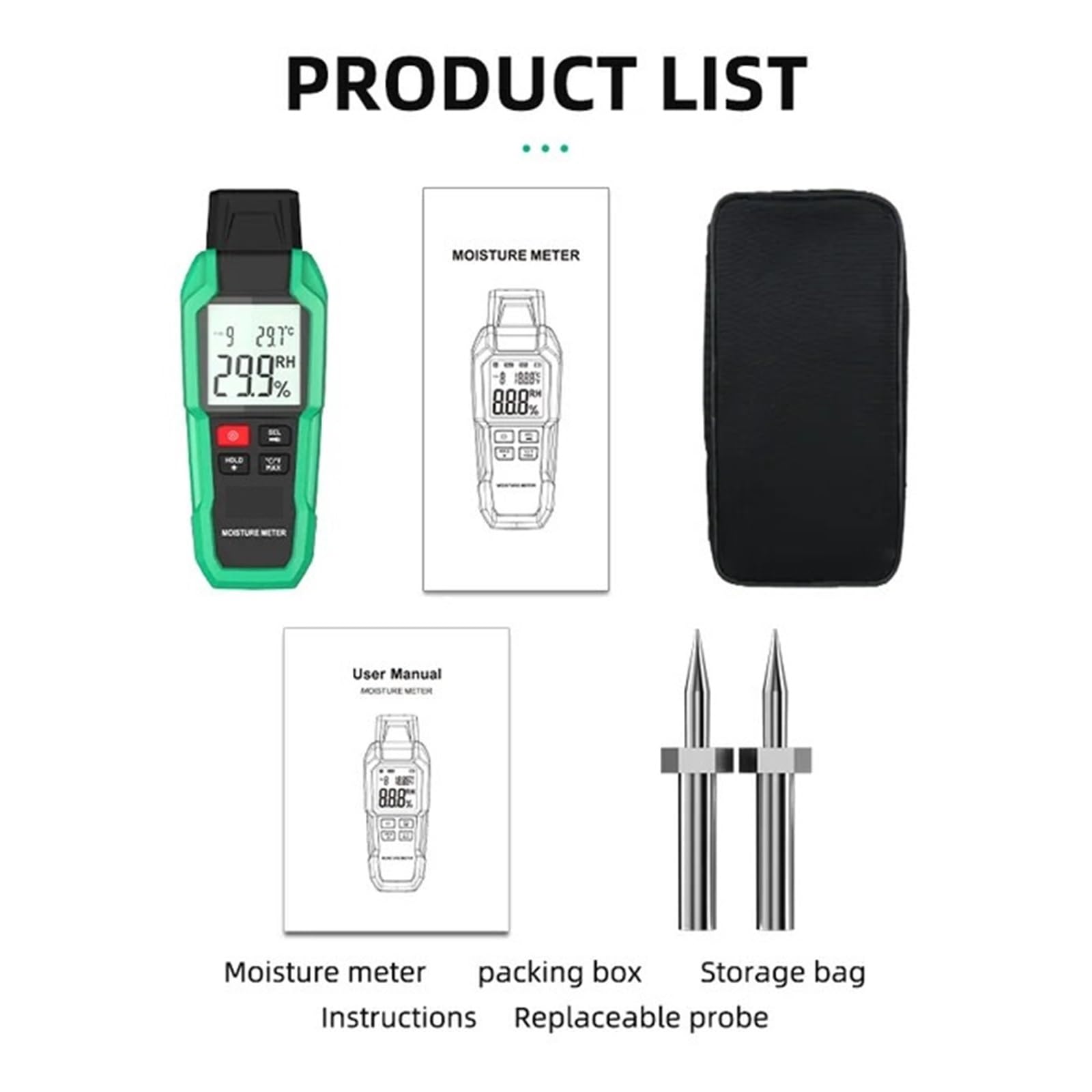 Medidor de humedad madera digital dos pines, 6-100%, detector con plla LCD grande Alta precisión