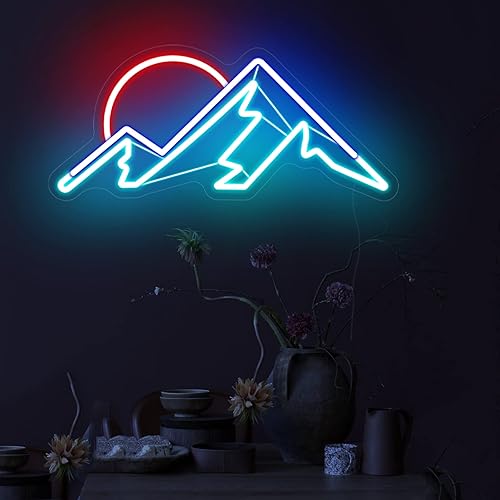 Miniatura 4 de Letrero de neón de montañas, hecho a mano, arte estético fresco de montaña, puesta de sol, colinas, luz de neón LED, lámpara de noche de montaña