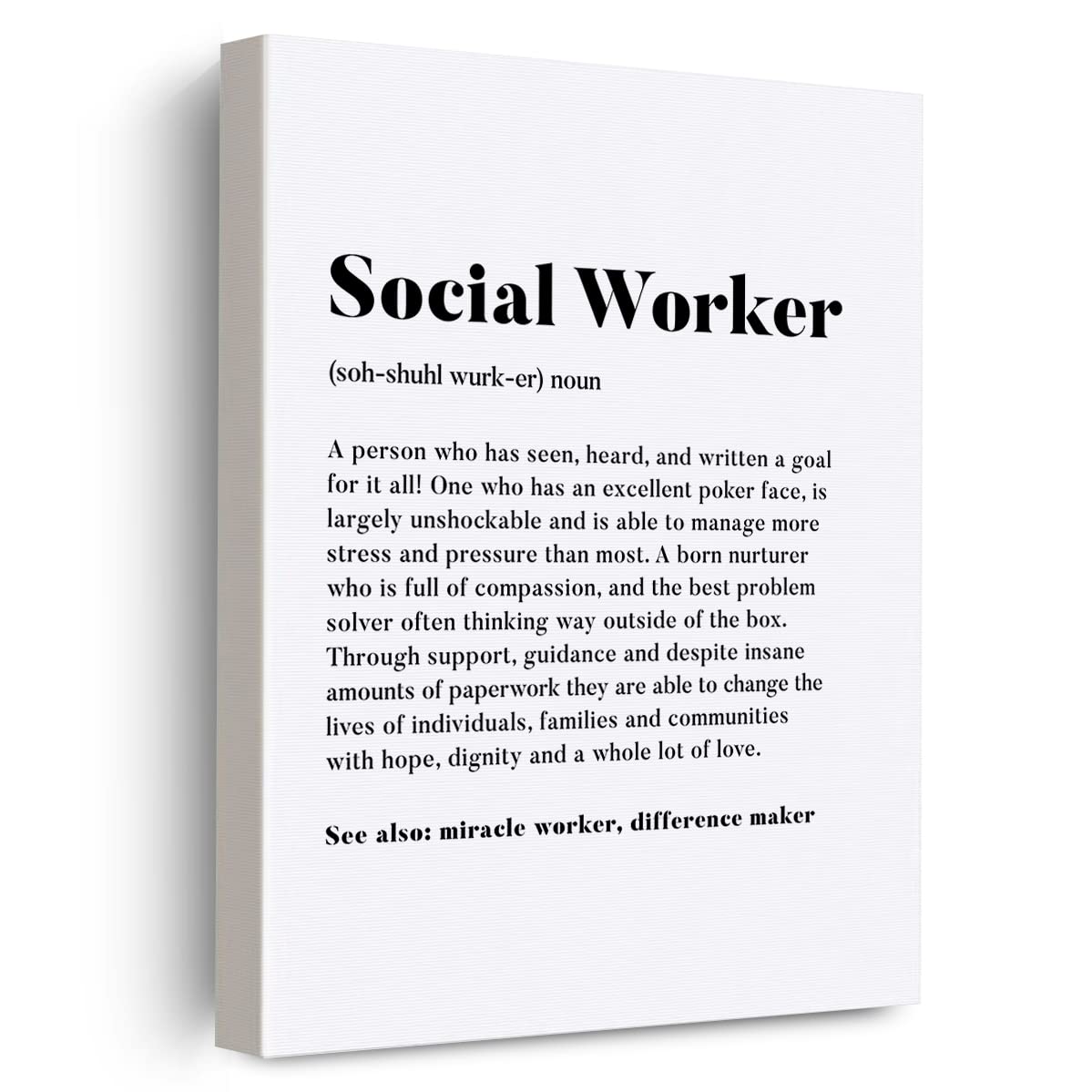 EVXID Social Worker Definition Canvas Poster Painting Wall Art, Social Worker Definition Print Picture Artwork Framed Ready to Hang for Home Office Wall Decor 12 x 15 Inch
