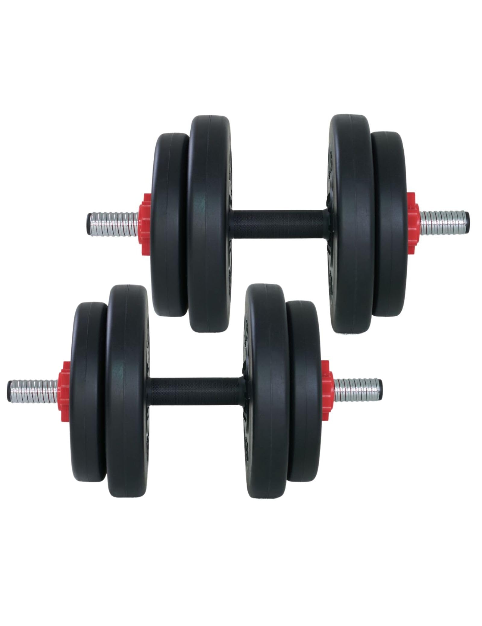 TrainHard Zestaw krótkich hantli 2 szt. tworzywo sztuczne 33 kg – zestaw hantli, hantli, sztangi do hantli, obciążniki i zaciski gwiazdowe radełkowane 30/31 mm