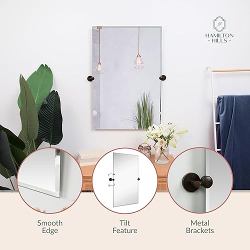 Miniatura 10 de Hamilton Hills - Espejo pivotante ovalado grande con anclajes de pared de cromo pulido - Espejo de pared ajustable con respaldo, movible e