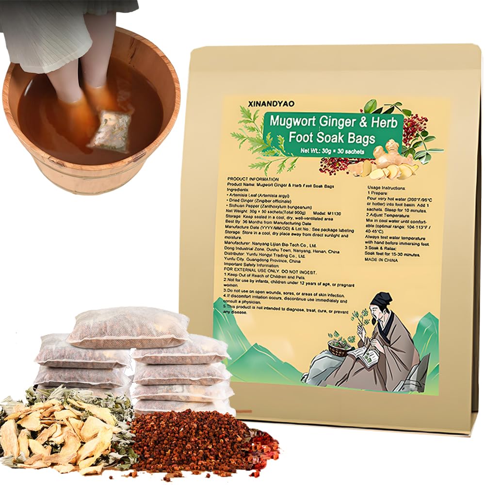 Mugwort Ginger Herb Foot Soak Bags 31.7OZ,Lymphatic Drainage Chinese Herbal Wormwood Leg Foot Bath Bag, Chinese Herbal Foot Bath Spa Kits Foot Reflexology Relax