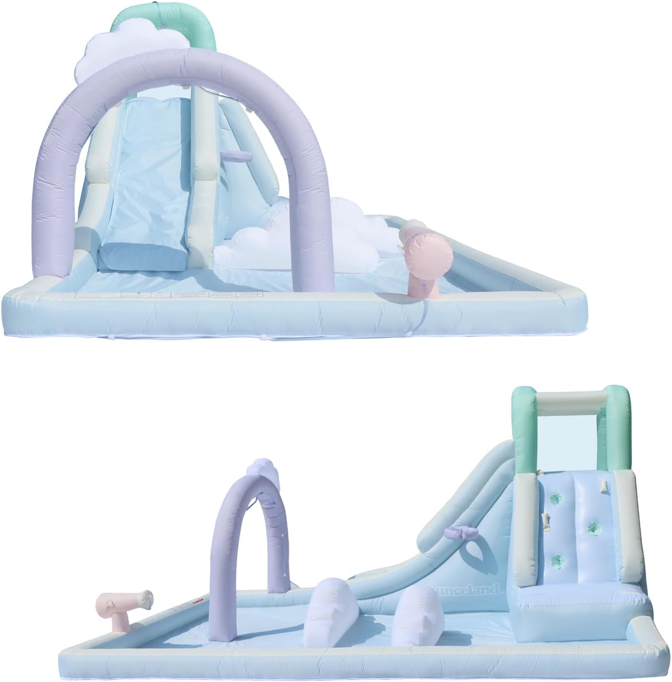 Bounceland Splash N’ Dash Dream Water Slide, 14.4ft L x 9.1ft W x 6.8ft H inflated Size, Outdoor Fun w/Long Slide, Giant Splash Pool, Water Spray, Climbing Wall, Active Play for Kids
