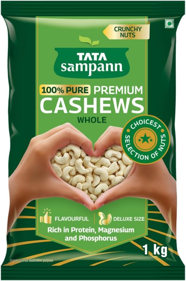 Pure Cashews Whole, Kaju, 1 Kg, Nutritious & Delicious, Rich In Protein, Magnesium & Phosphorus, Deluxe Size & Crunchy Nuts
