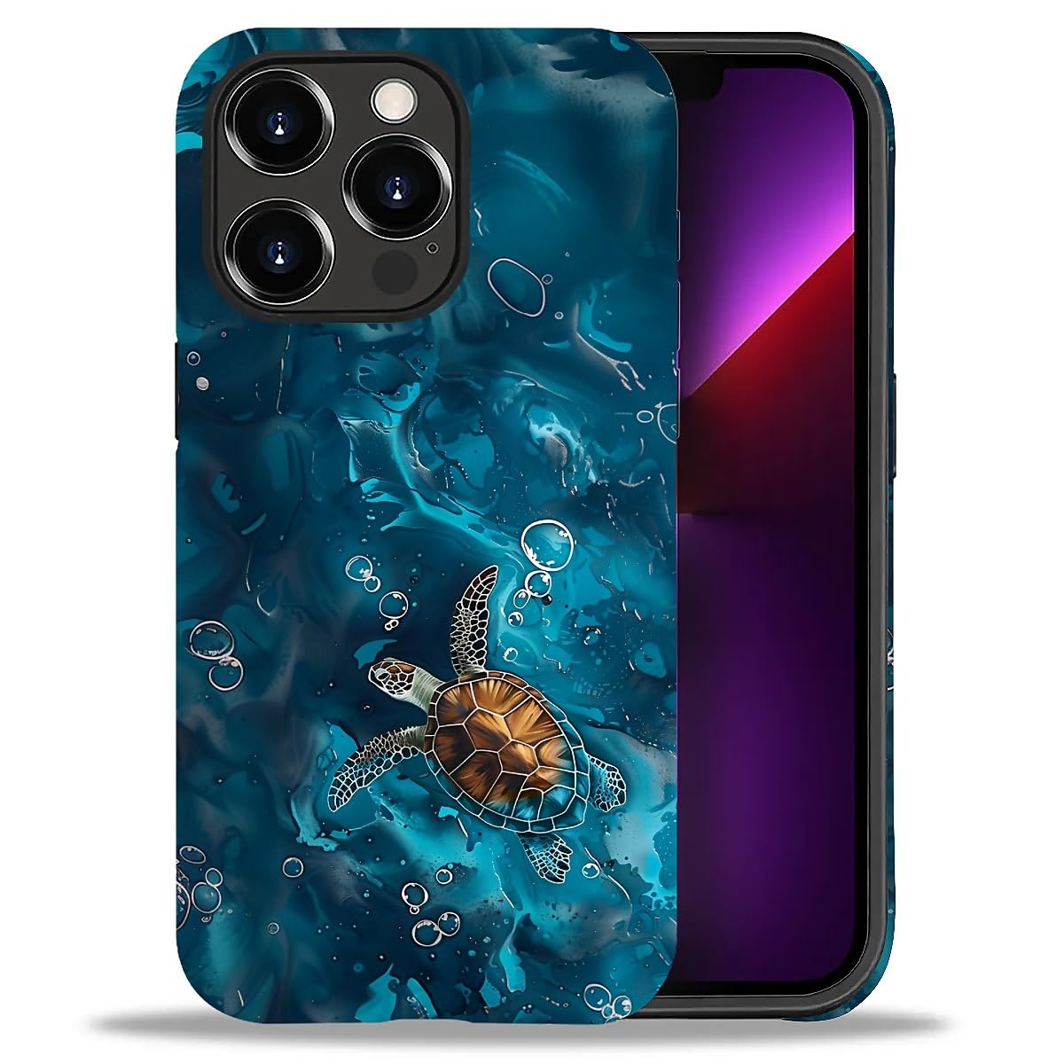 Bvkilrvc Compatible with iPhone 13 Pro Max Case, Ocean Turtle Blue Pattern Print Phone Case Funny Liquid Silicone Case Impact Resistant Anti-Scratch