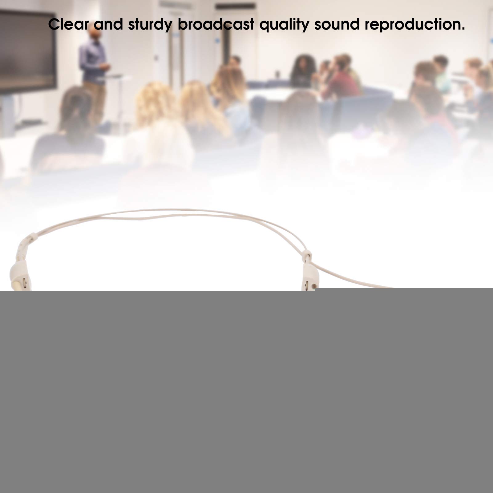 Microphone Casque 3,5 mm, Mini Micro à condensateur Suspendu binaural Portable Micro Serre-tête pour émetteur de Poche pour leturer d'église de scène - Beige