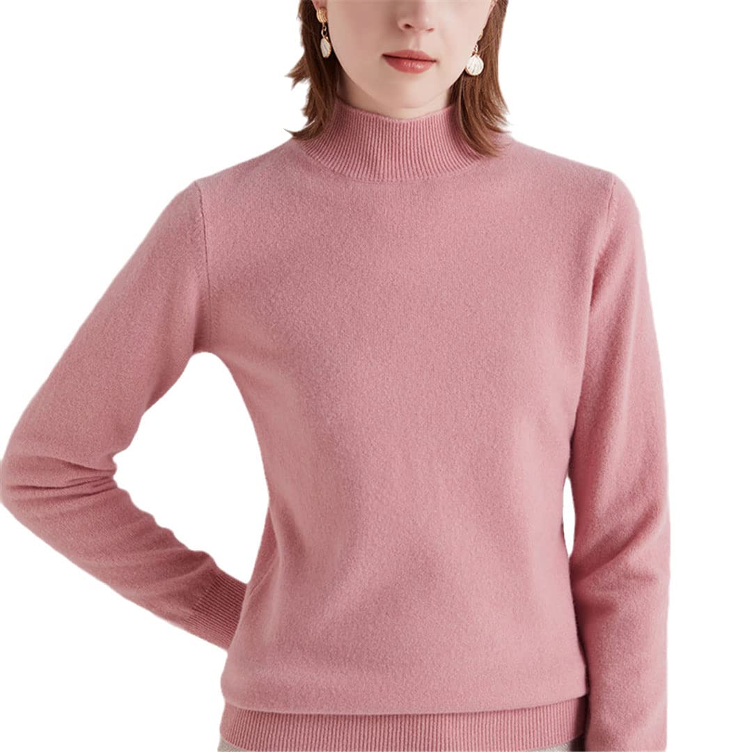 Maglione da donna in cashmere mezzo collo alto autunno inverno pullover pigro stile maglia maglia maglione di lana, rosa, XL