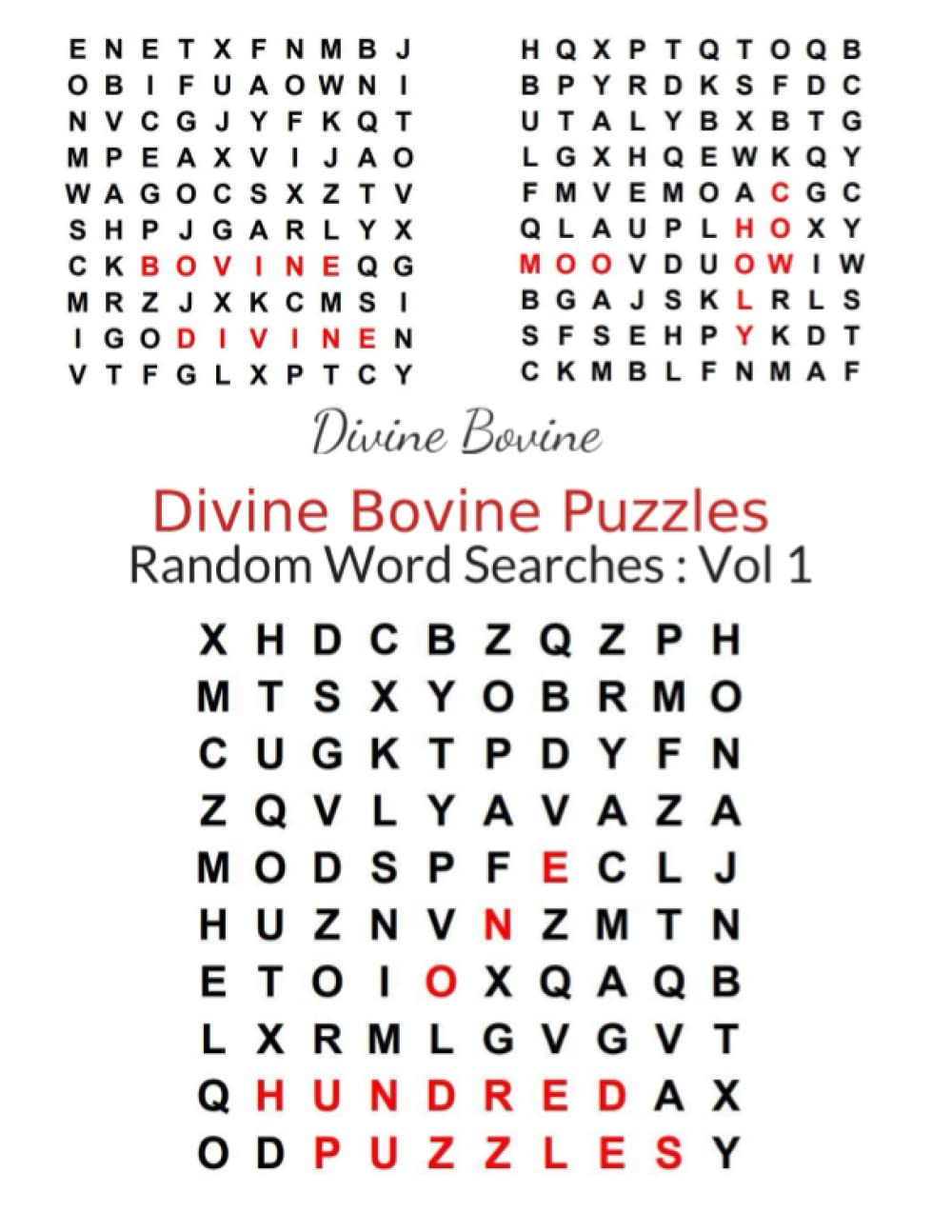 Divine Bovine Puzzles: Vol 1: 100 Random Word Searches