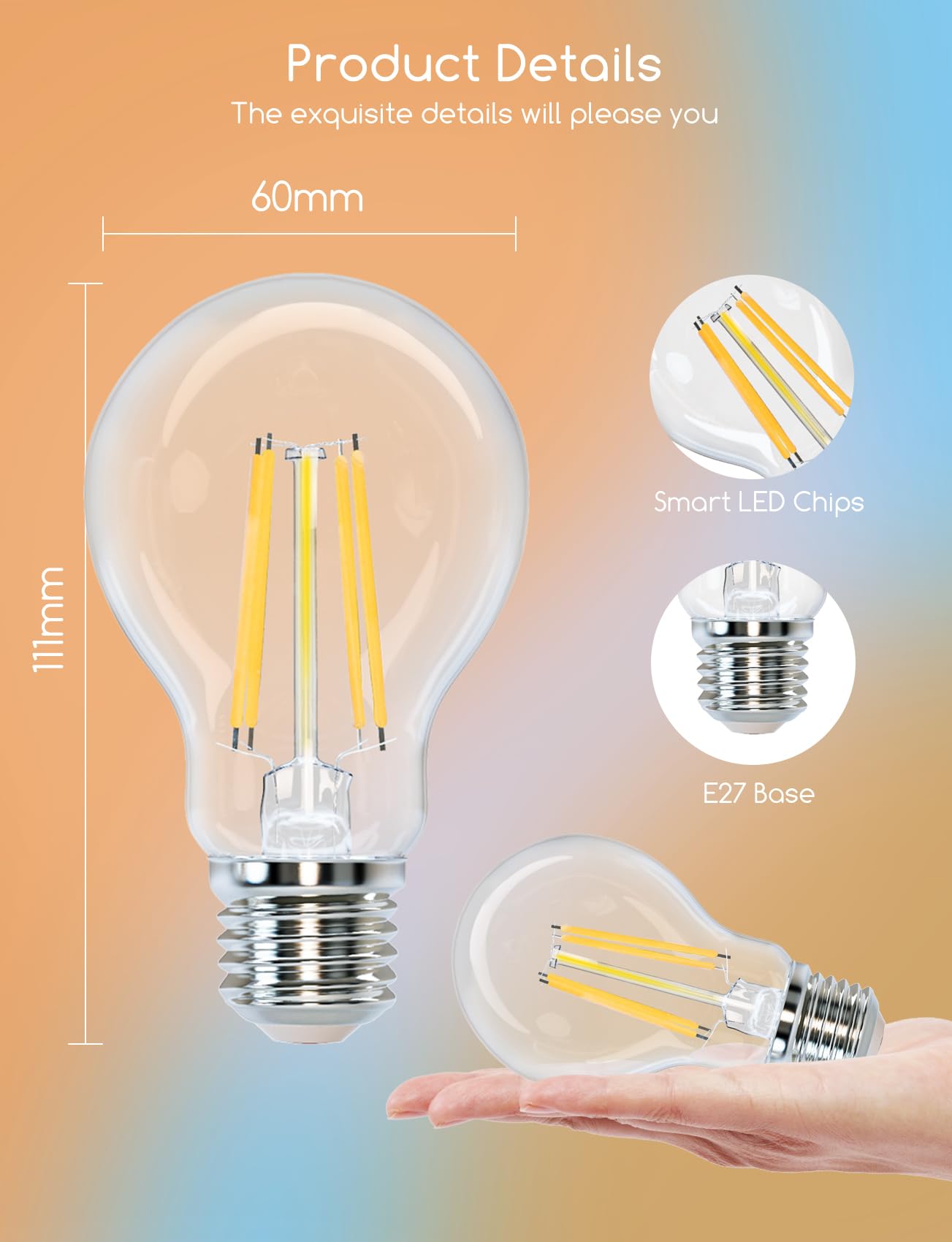 Aigostar Lampadine Smart WiFi E27 Alexa Lampadine Vintage A60 6W Edison Lampadina WiFi Dimmerabile 2700K-6500K, Controllo Remoto tramite APP, Compatibile Con Alexa, Google Home, Trasparente 1 Unità