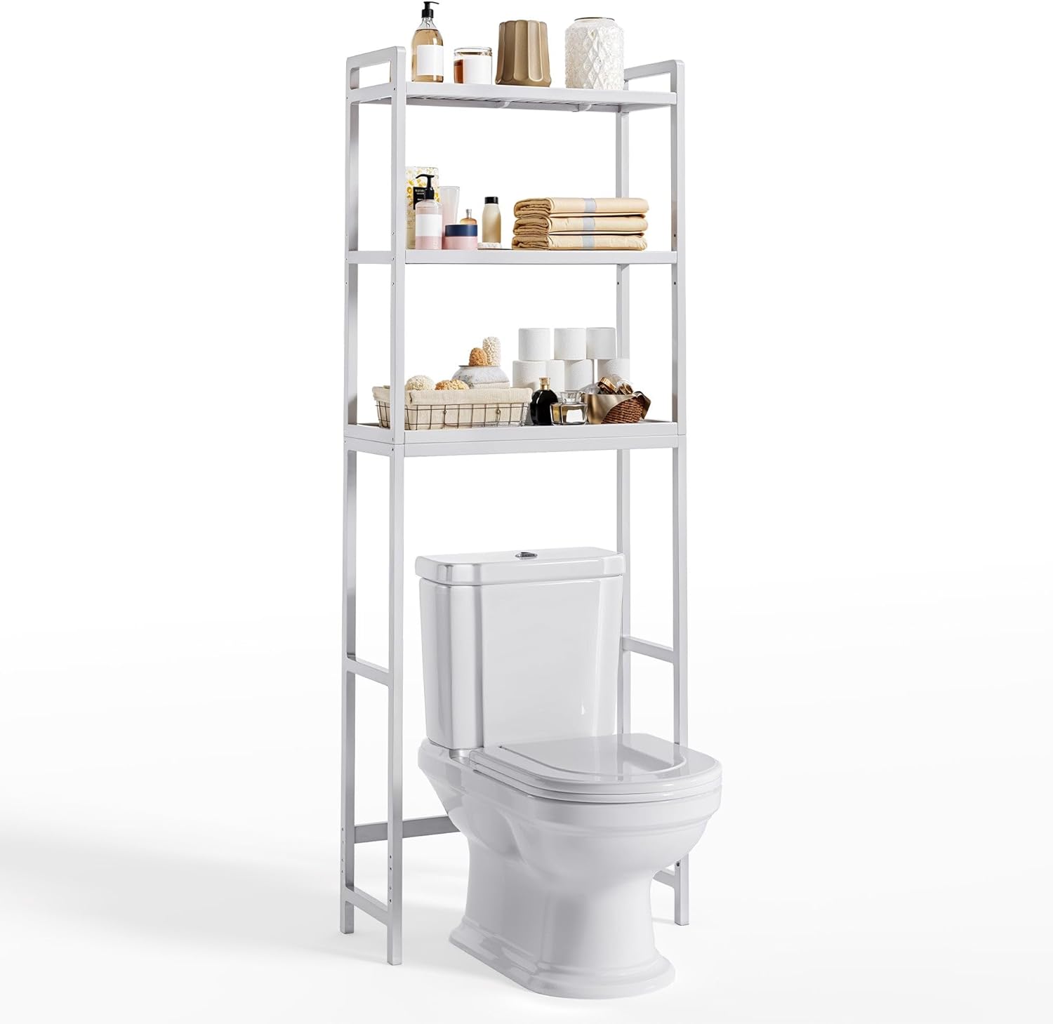Gizoon Over The Toilet Storage, 3-Tier Bamboo Bathroom Organizer with Adjustable Shelf, Fit Most Toilets, Space-Saving, Easy Assembly, White Gizoon Over The Toilet Storage, 3-Tier Bamboo Bathroom Organizer with Adjustable Shelf, Fit Most Toilets, Space-Saving, Easy Assembly, White