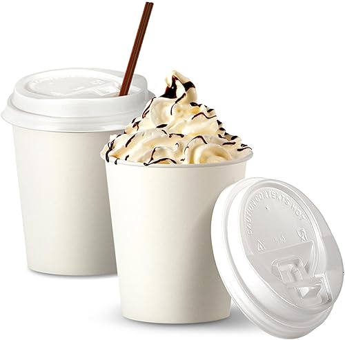 Miniatura 1 de Fit Meal Prep Paquete de 100 tazas de café desechables de 10 onzas con tapas y agitadores, tazas de café premium para llevar con tapas, taza de café