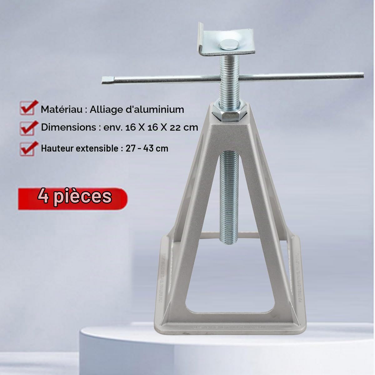 Lot de 4 Chandelles de Stabilisation pour Caravane, Stabilisateur pour Camping-Car Charge, jusquà 900 kg, Hauteur réglable 27-43 cm, Chandelles en Aluminium pour Les Remorques de Caravanes
