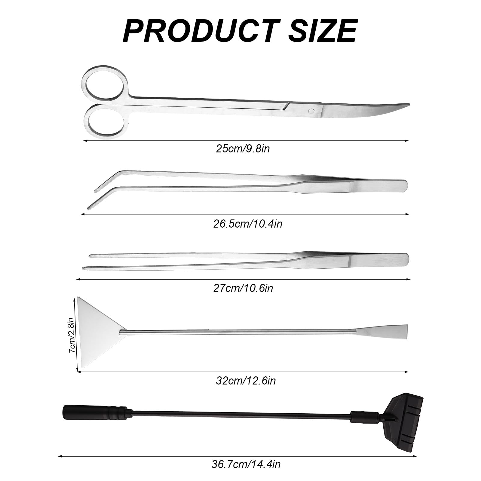 Kit Attrezzi Aquascaping Acquario, Acciaio Inossidabile Attrezzi Piante Acquatiche Pinze Dritte/Curvate Forbici Spatola Raschietto Alghe Teste Sostituzione Lungo Manico Kit Pulizia Vasca Pesci