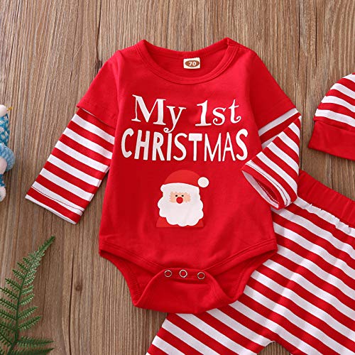 Ldiawnshi Kindermode Pasgeboren Baby Kerst Cartoon Print Patchwork Romper Bodysuit+Gestreepte Broek Set - Afbeelding 5