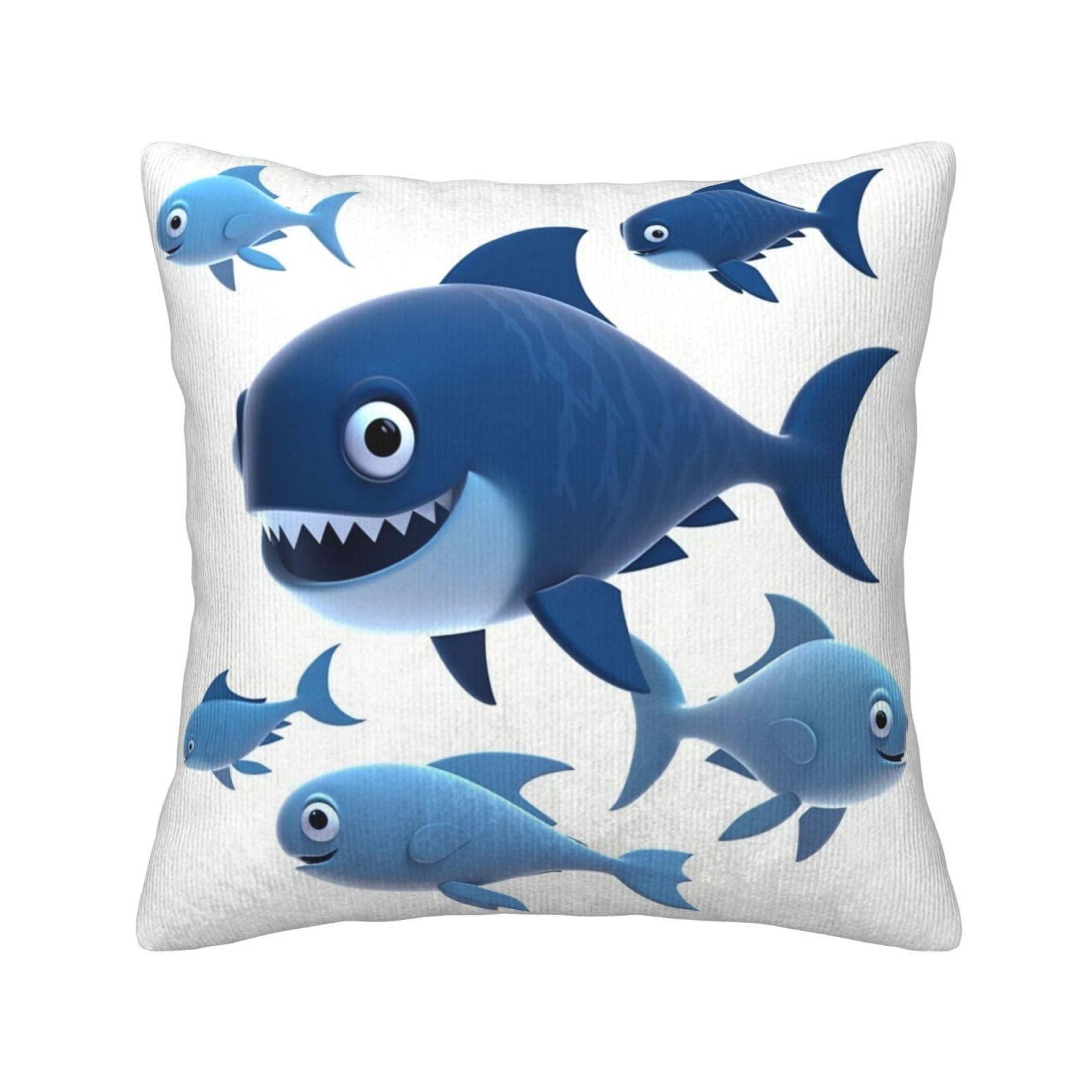 Housses de coussin velours côtelé bleu 50x50 cm motif poisson dessin animé
