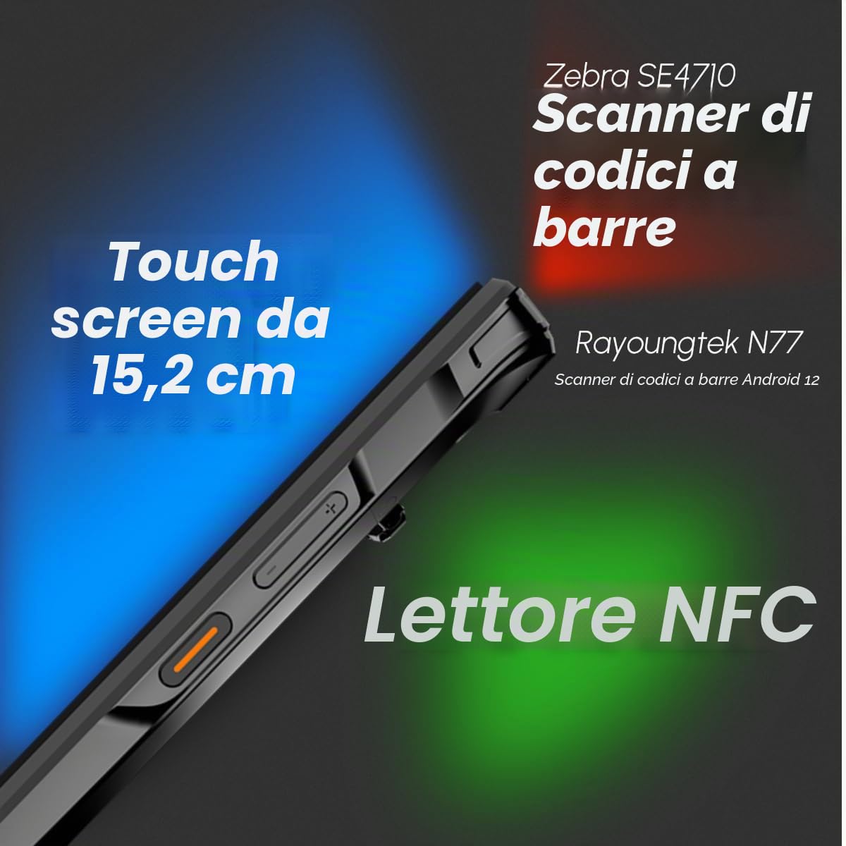 Rayoungtek Scanner di codici a barre Android 1D/2D/QR Android 12 4+64GB con Zebra SE4710 Motore di scansione 4G Wireless Mobile Computer N77