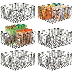 mDesign Set van 6 multifunctionele korven van metaal – opbergmand voor keuken, voorraadkamer enz. – compacte en universele draadmand – bronskleur