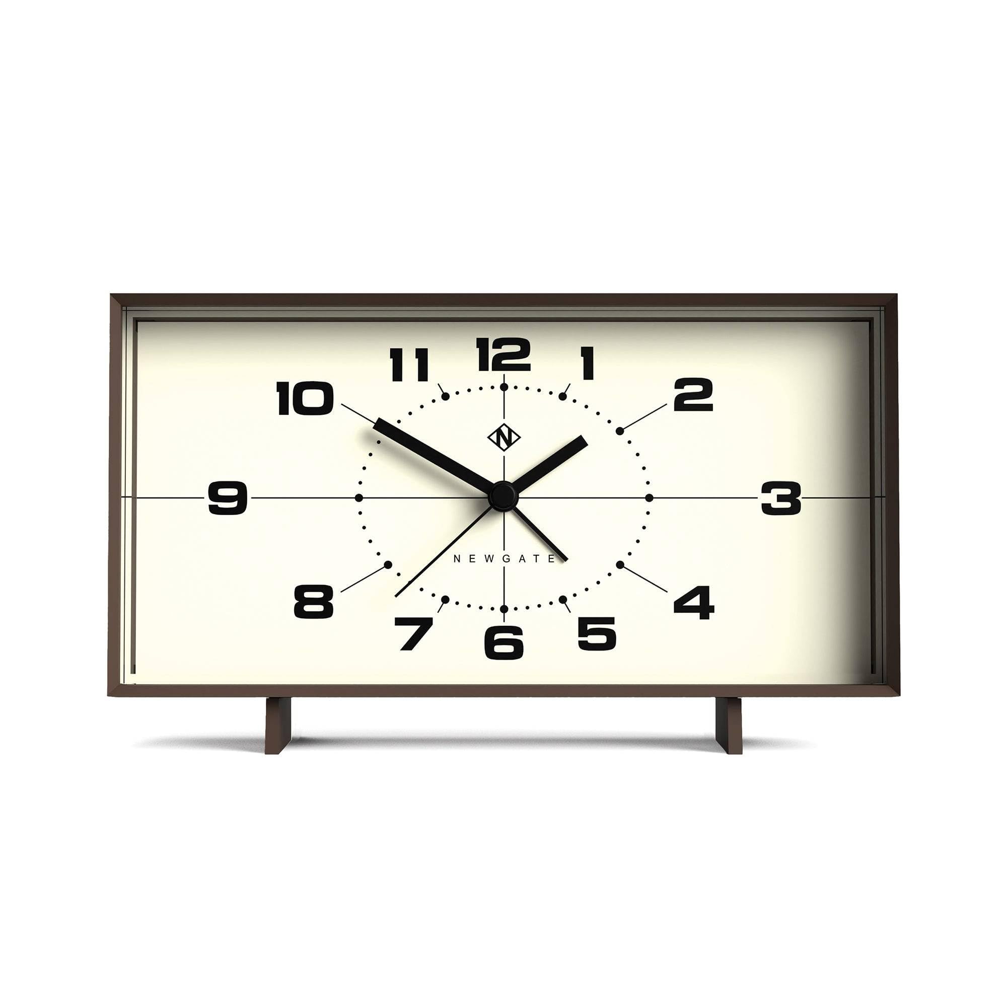 NEWGATE® Wideboy Alarm Clock | Rectangular Retro Design | Mocha Brown| Mid Century dial | Ideal for Bedside, Desk, Mantel or Shelf | Retro Bedroom & Office Accessory