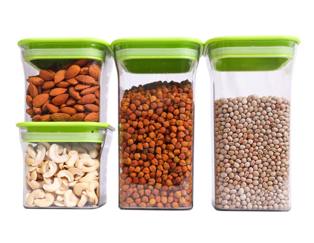 saiswarsaiswar Multipurpose Plastic Container Box for Kitchen Storage 600ml + 1100ml (Green Color, 4 Pcs)