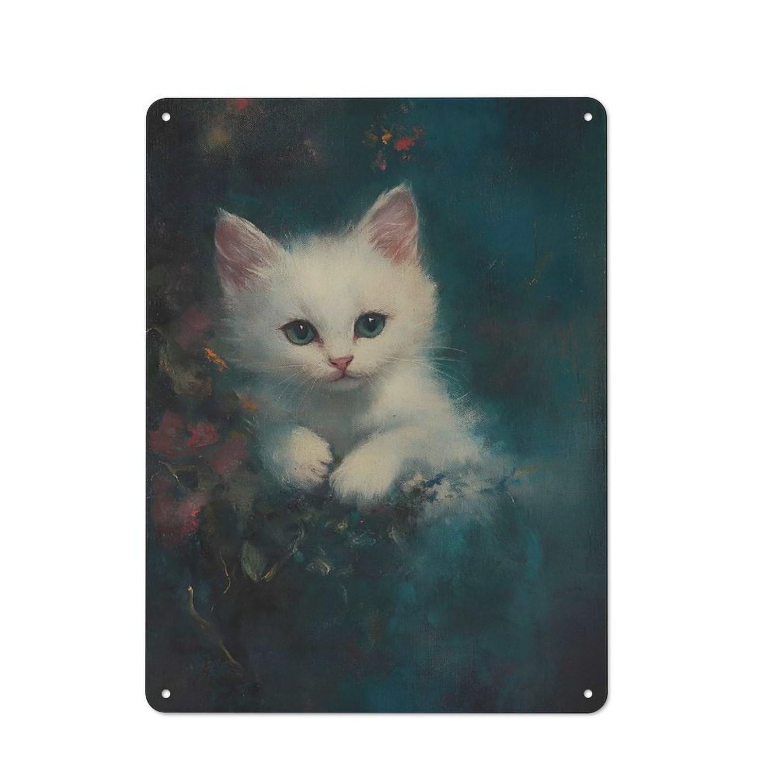 Junmoney White Kitten Portrait Tin Sign 40X30cm For Pub Or Café, Retro-Style Wall Decor, For Garage, Workshop And Man Cave Decoration