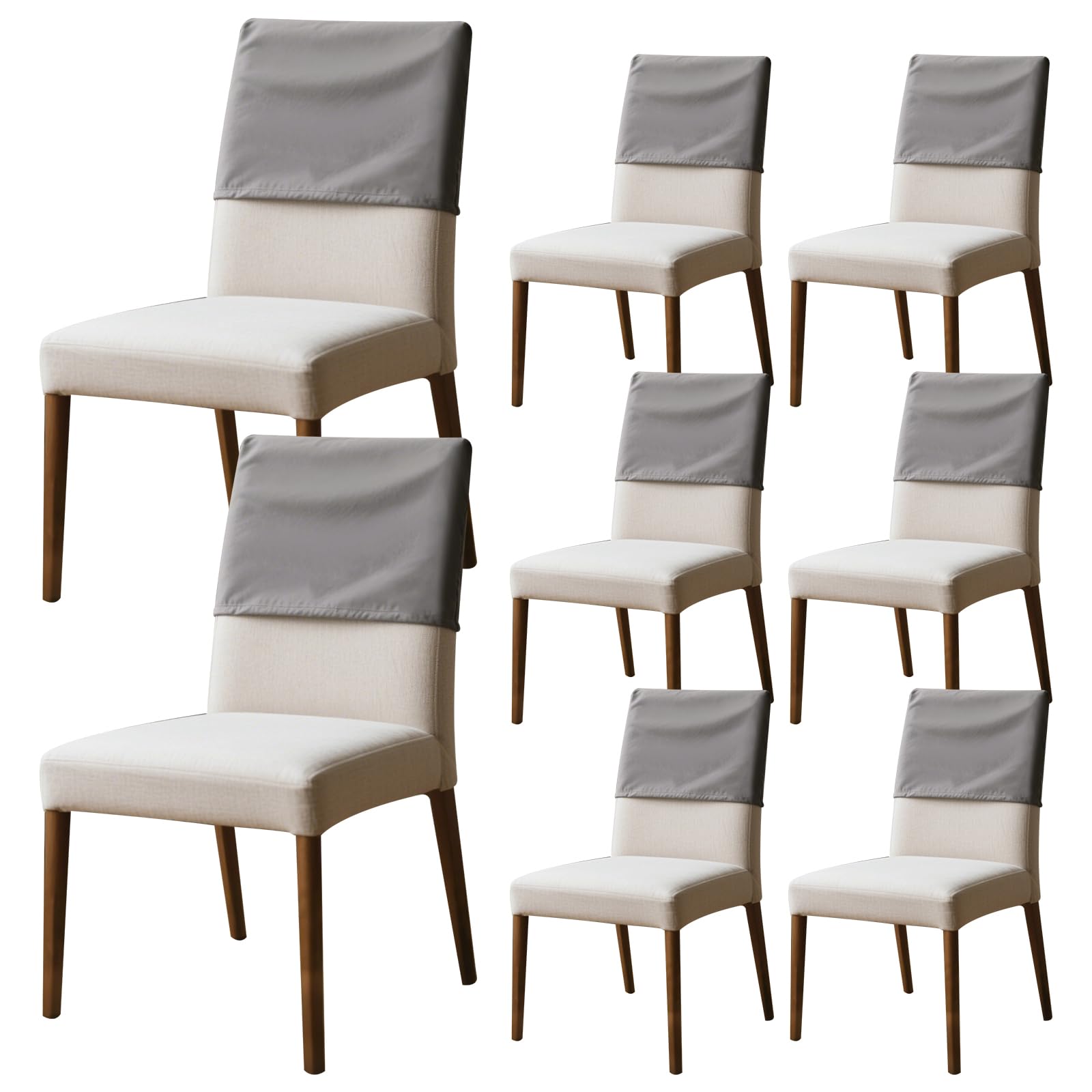 Kuanght 8Pcs Dining Chair Back Covers, Elastic Backrest Slipcover, Dustproof Chair Back Protective Cover, Washable Removable Chairs Protector for Banquet, Kitchen, Party and Hotel(Grey-M)