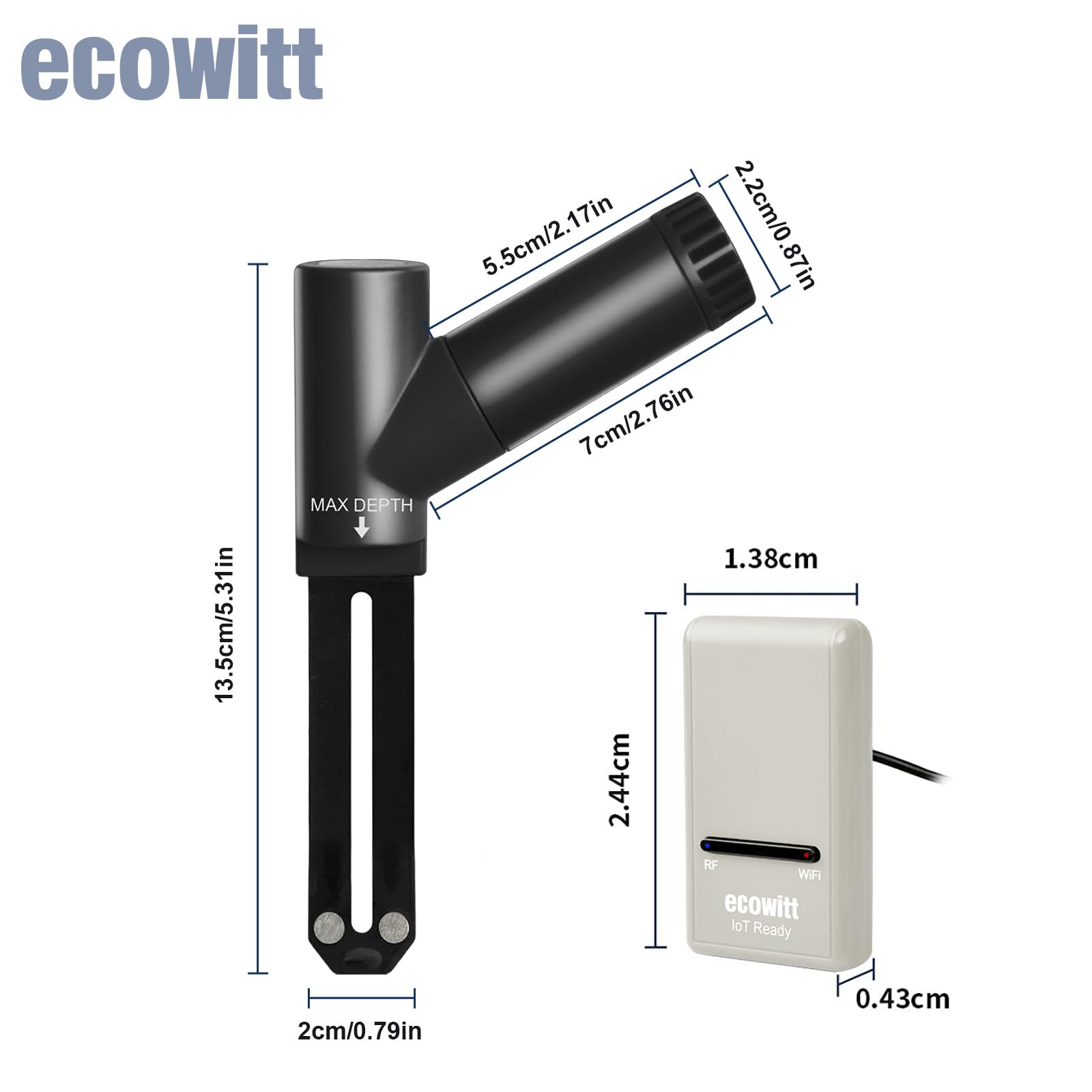 ECOWITT - Set da 4 WH52 + Gateway GW1200, sensore di umidità del Terreno 3 in 1 a 16 canali + sensore di conducibilità elettrica del Terreno + termometro, igrometro per Piante da Interno/Esterno