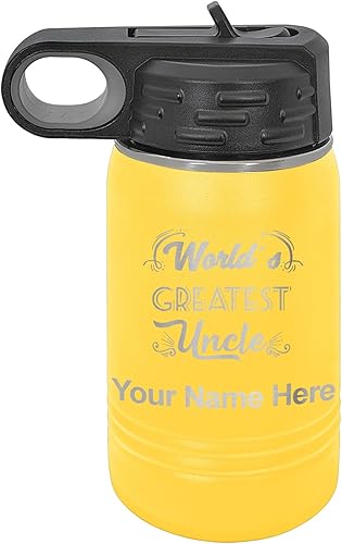 Miniatura 44 de LaserGram Botella de agua personalizada, el tío más grande del mundo, acero inoxidable de doble pared aislada al vacío con popote superior, regalo