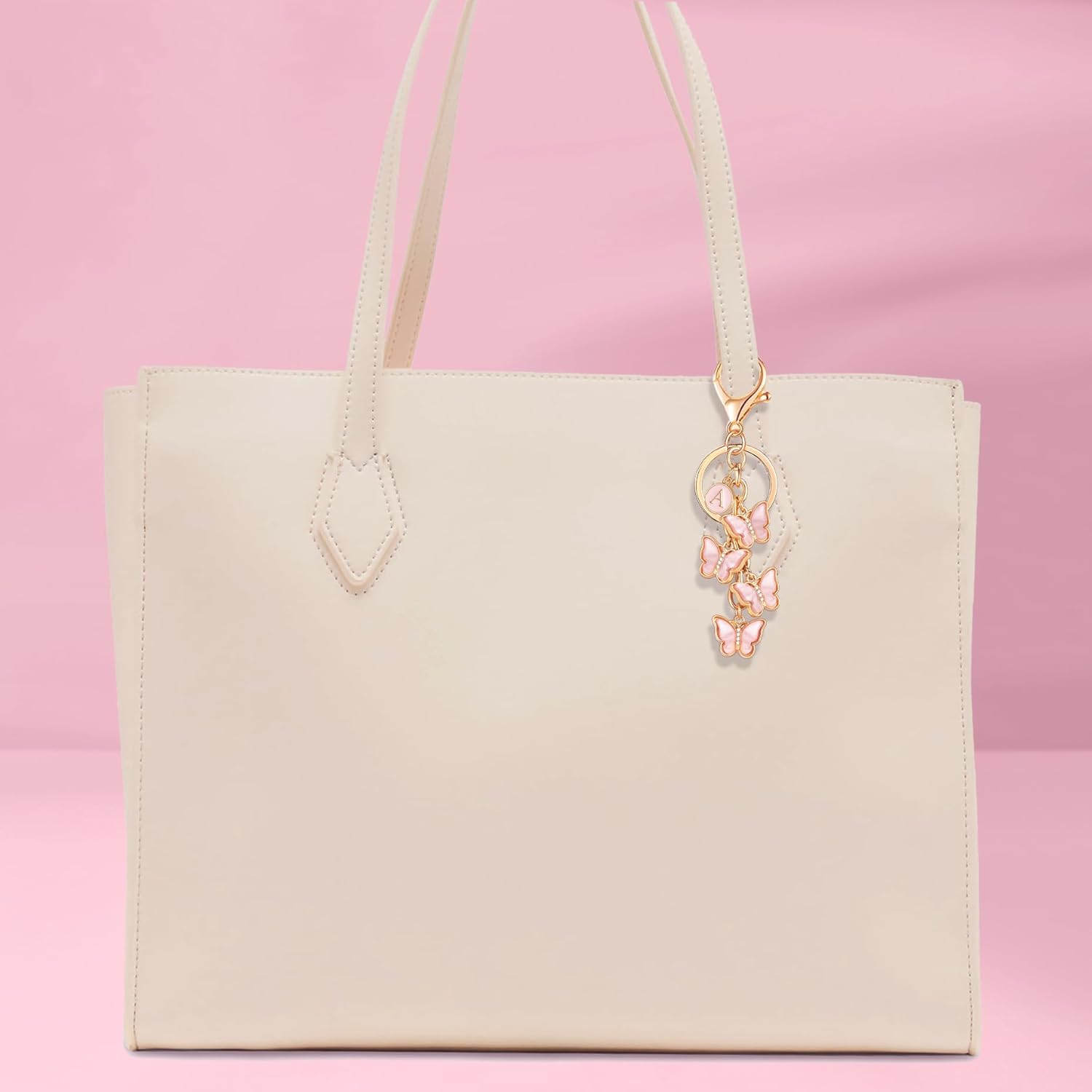 XGALBLA White Pink Black Cute Butterfly Initial Letter Keychain for Women, Butterfly Bag Charms Keyring for Handbags Backpack - Image 4