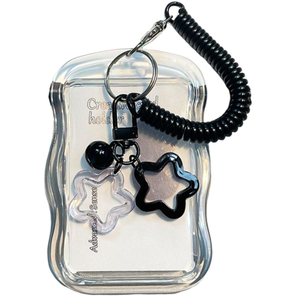 Ppmter Women's Black Cute Photocard Holder Keychain Photo Card Holder Star Photocard Keychain Transparent Card Holder For Bus Student Card Photo Protector