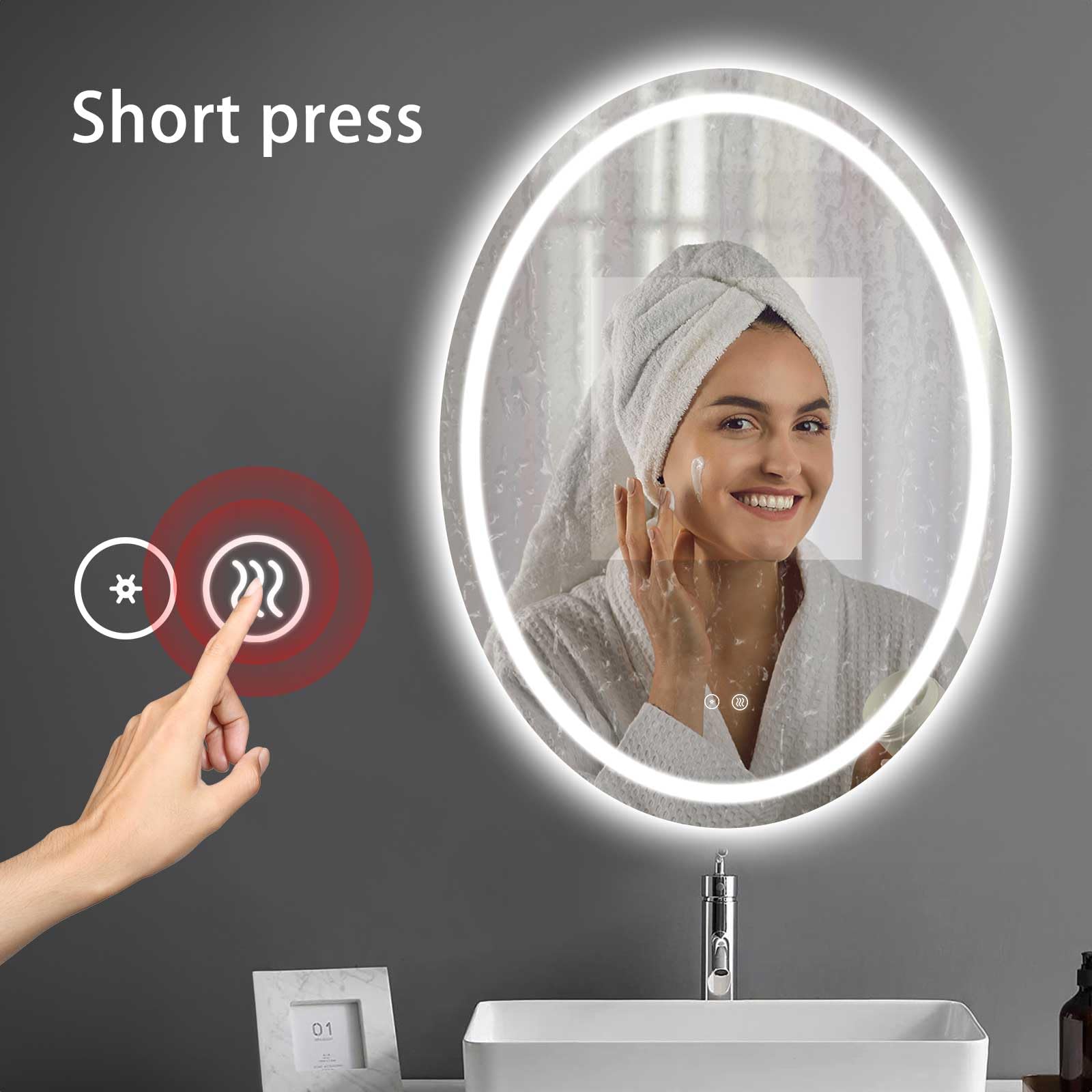 Ovale LED Bagno Specchio 70 * 90CM, Bagno Specchio con Illuminazione con 3 Colori Dimmable, con Funzione Memoria e Interruttore Touch, IP52 Risparmio energetico