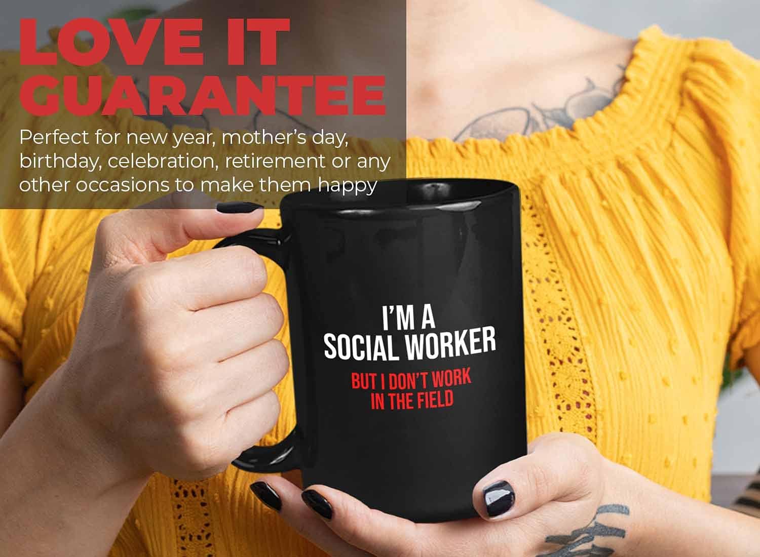 Bubble Hugs Social Worker Coffee Mug 15 Oz Black - I'm A Social Worker But I Don't Work - Help People Staff Community Multitasking Public Servant Assistant Caseworker Agency