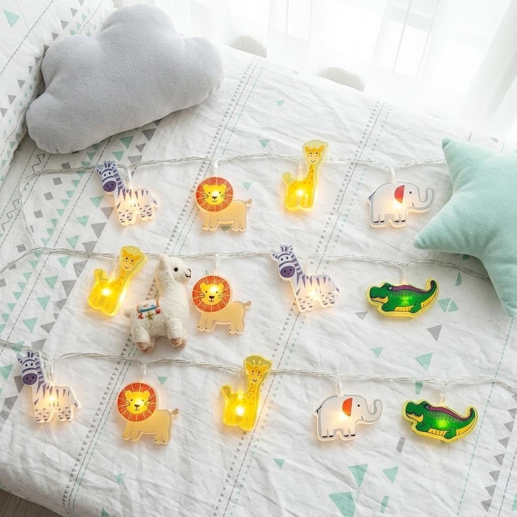 Hhmtaka Warm White Children's Fairy String Light 10 Leds 1.5M Safari Kids Animal Lights Battery Operated Indoor Use String Light For Nursery Kids Bedroom
