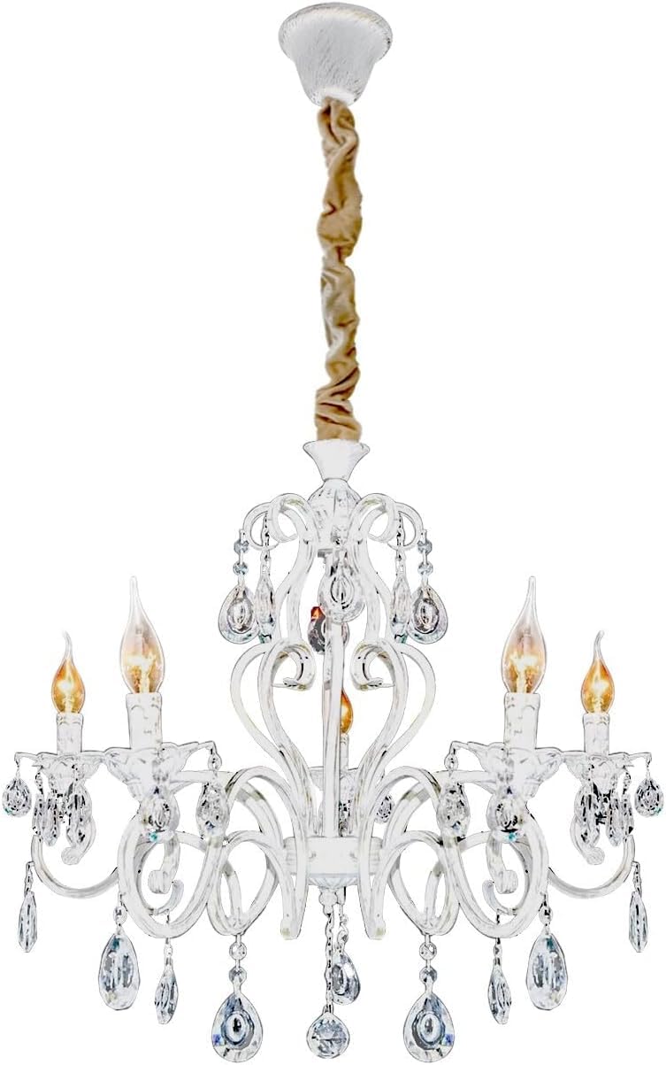 DC VOLTAGE White Chandelier, 5-Light Hardwired Ceiling Light– Small Elegant Acrylic Pendant, 62x76 cm, Decorative Lighting for Bedroom, Dining Room, Hallway, Entryway, E14 Blub(Not Included)