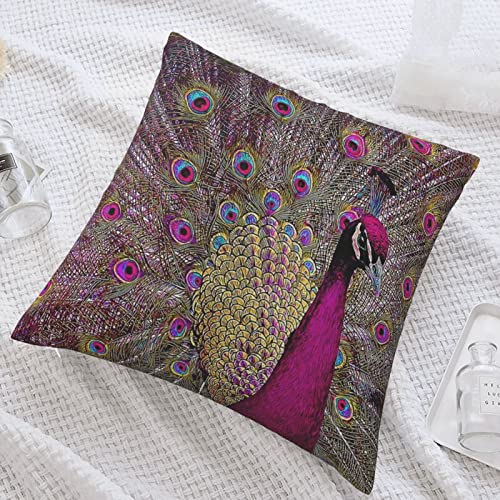 Twszgd Magenta Peacock Pillow Case Decorative Square Throw Pillow Covers Cushion Case Pillowcase For Sofa Couch Bed Chair Car 18X18 Inch/45X45 Cm #TOP3