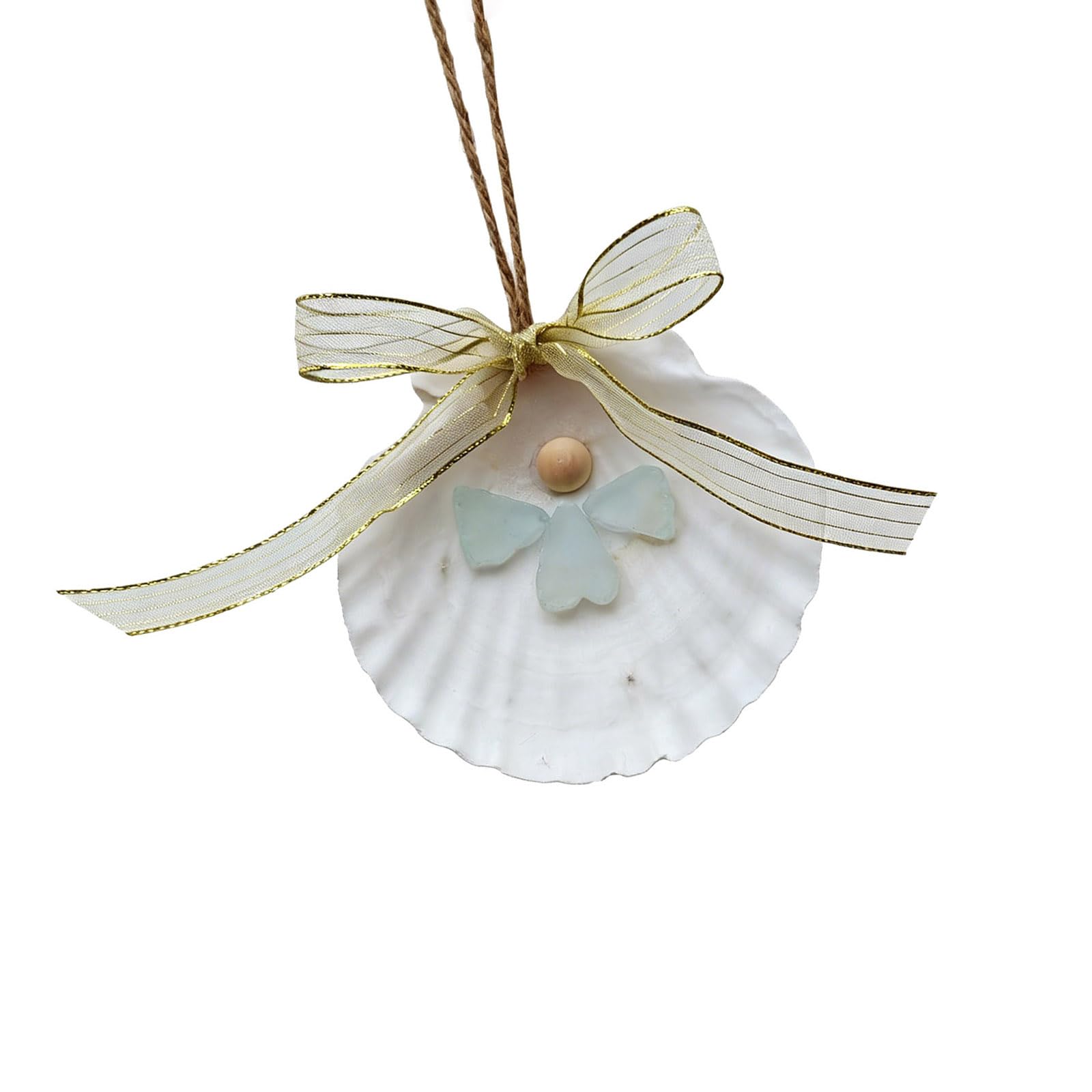 APGLSXY Coastal Sea Glass Shell Angelic Ornament with Wood Beads and Rope Wall Hanging Ornament for Home Garden Decors Sea Themed Wall Hanging