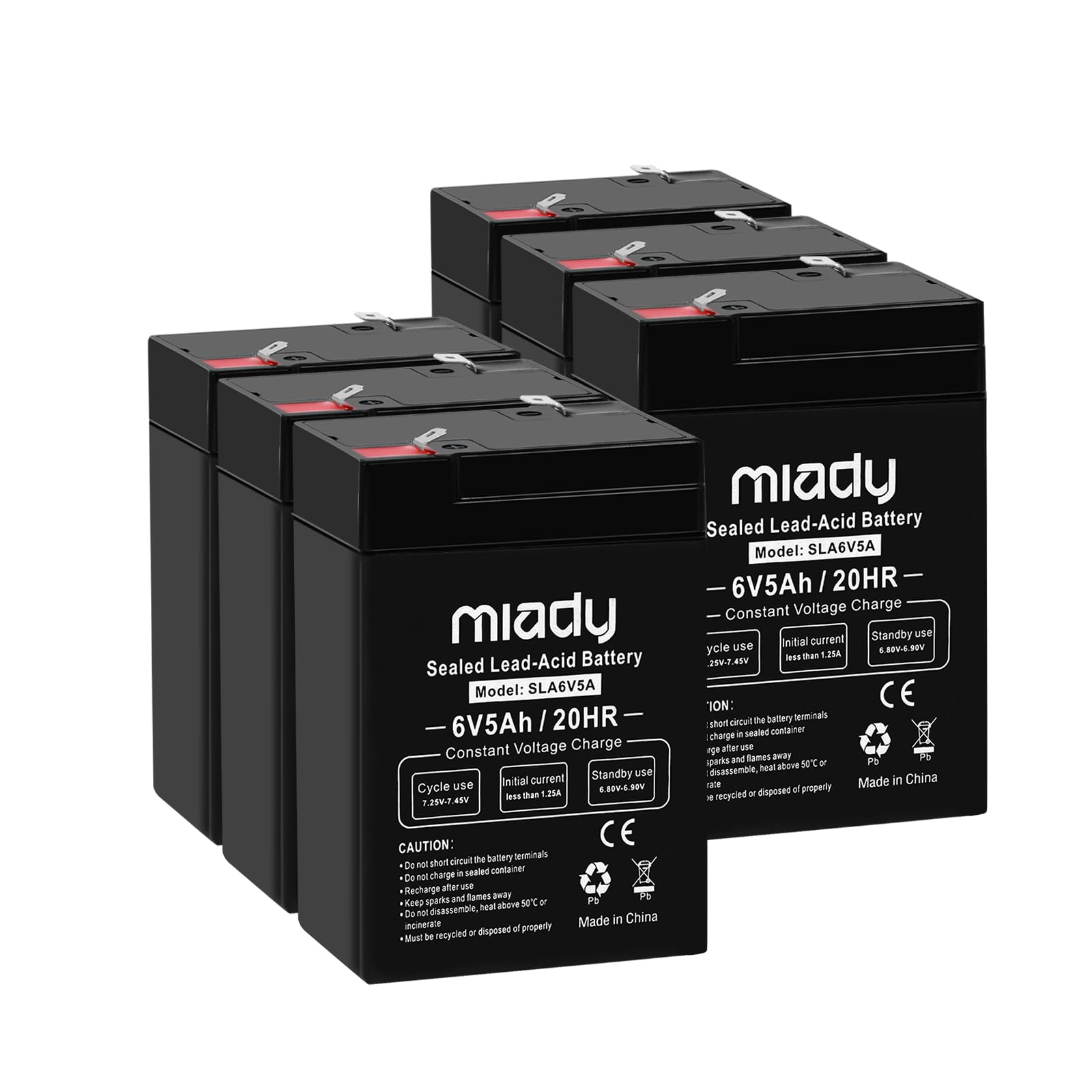 Miady6V 5Ah Rechargeable Sealed Lead Acid Battery (6 Pack)