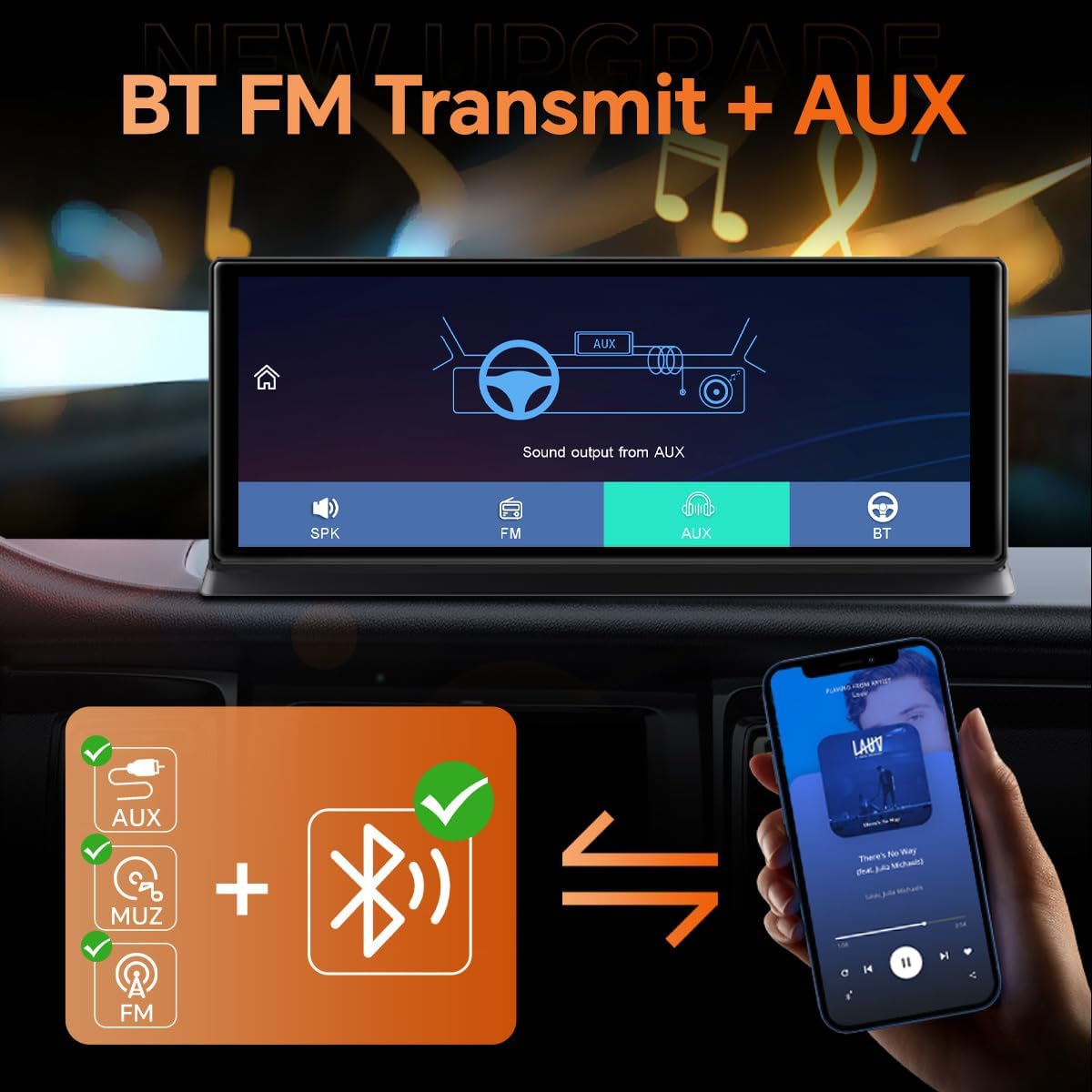 Audio output options on the K80 screen: Speaker, FM, AUX, Bluetooth