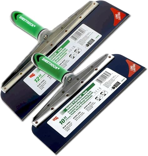 USG Sheetrock Juego de 2 cuchillos de cinta para paneles de yeso offset - 10" y 12" con hoja de acero azul